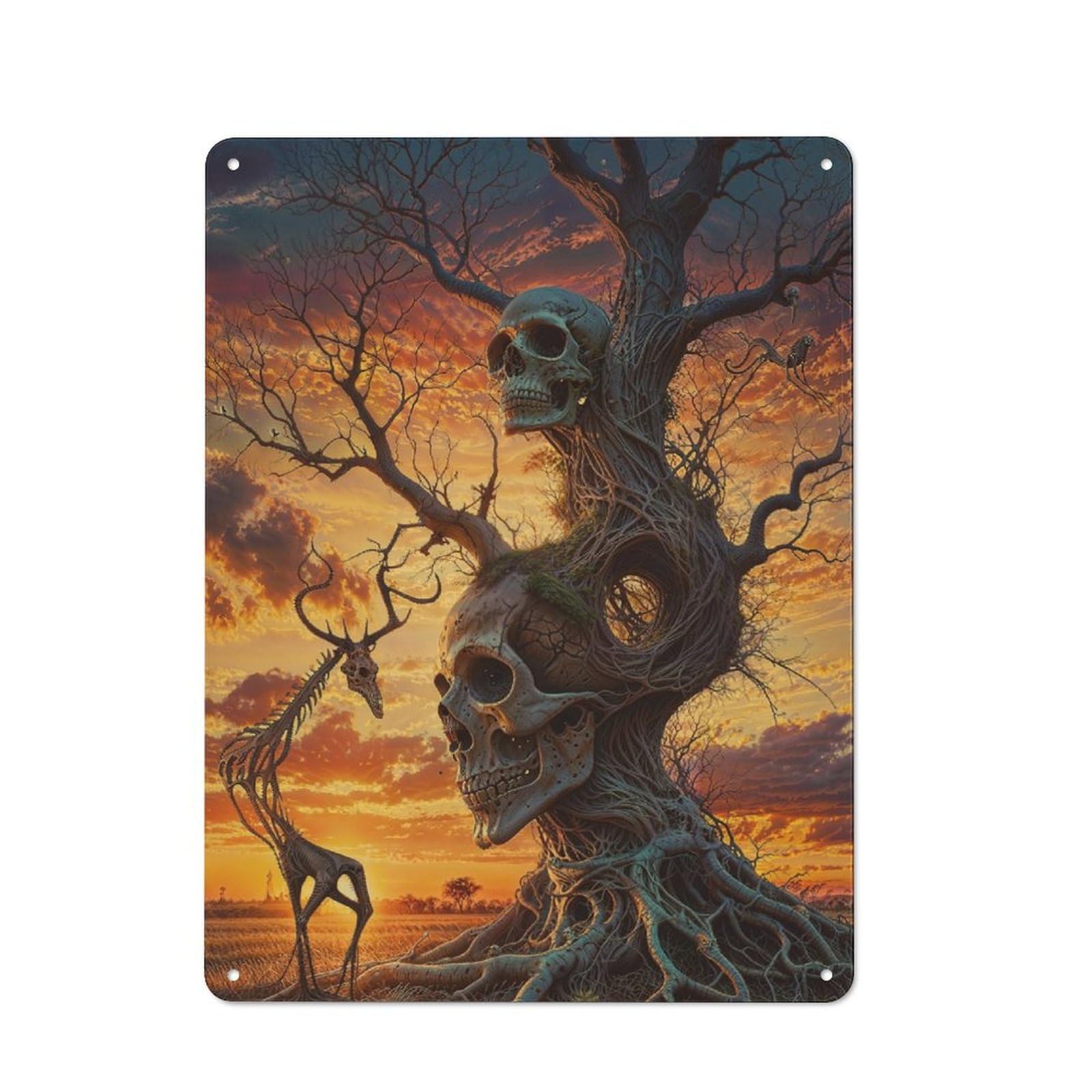 Junmoney Skull Tree And Animal Retro Printed Metal Sign 40X30cm For Garage Or Workshop, For Garage, Workshop And Man Cave Decoration