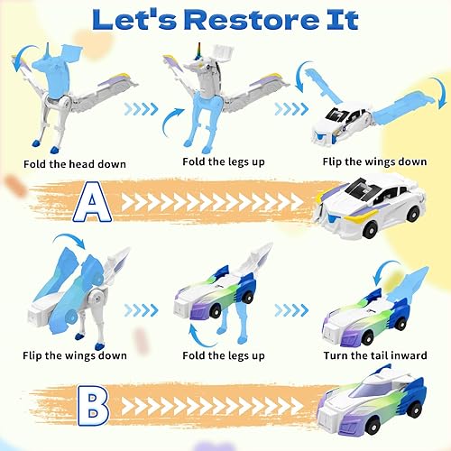 Miniatura 7 de Coches transformadores de colisión de unicornio para niñas y niños, 2 autos magnéticos que se transforman en una colisión mágica de unicornio que se