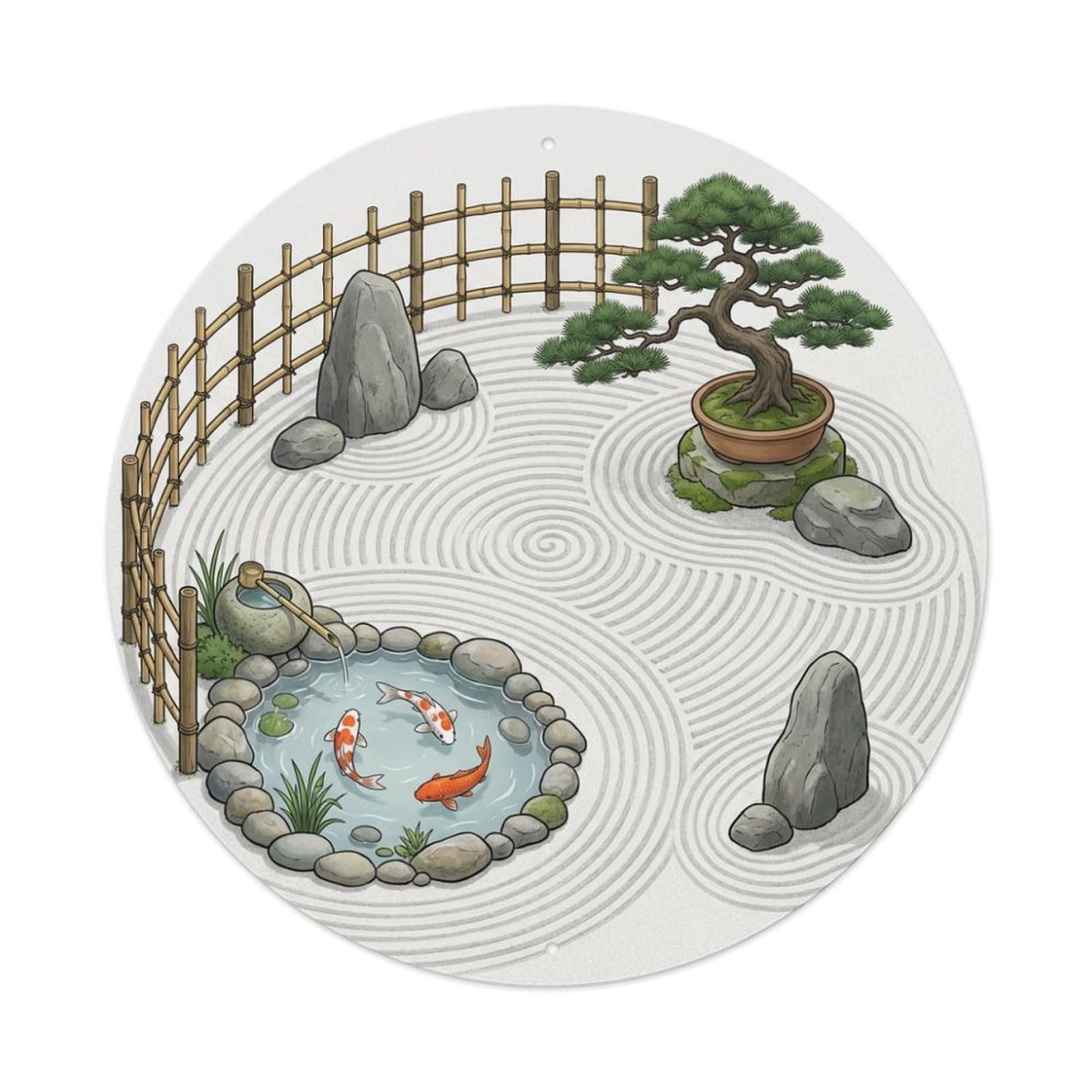 Galvaxio Style Japanese Koi Fish Zen Garden Raked Gravel Metal Tin Sign