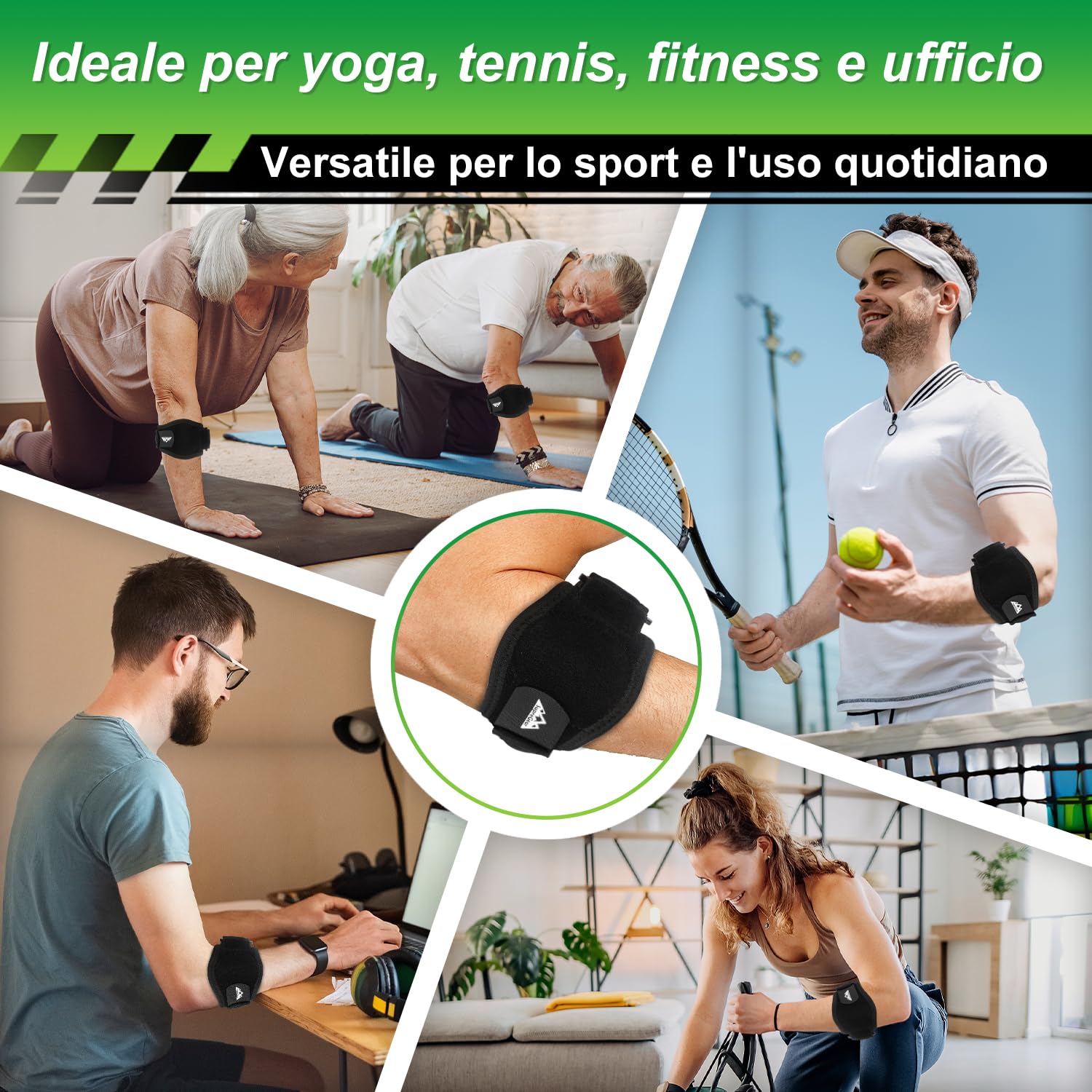 supregear Tutore per Gomito Uomo Donna, Protezione Avambraccio per Tennis e Golf, Cinturino Regolabile con Cuscinetti a Compressione, Fascia Morbida per Sport e Vita Quotidiana, Nero (2 Pezzi)