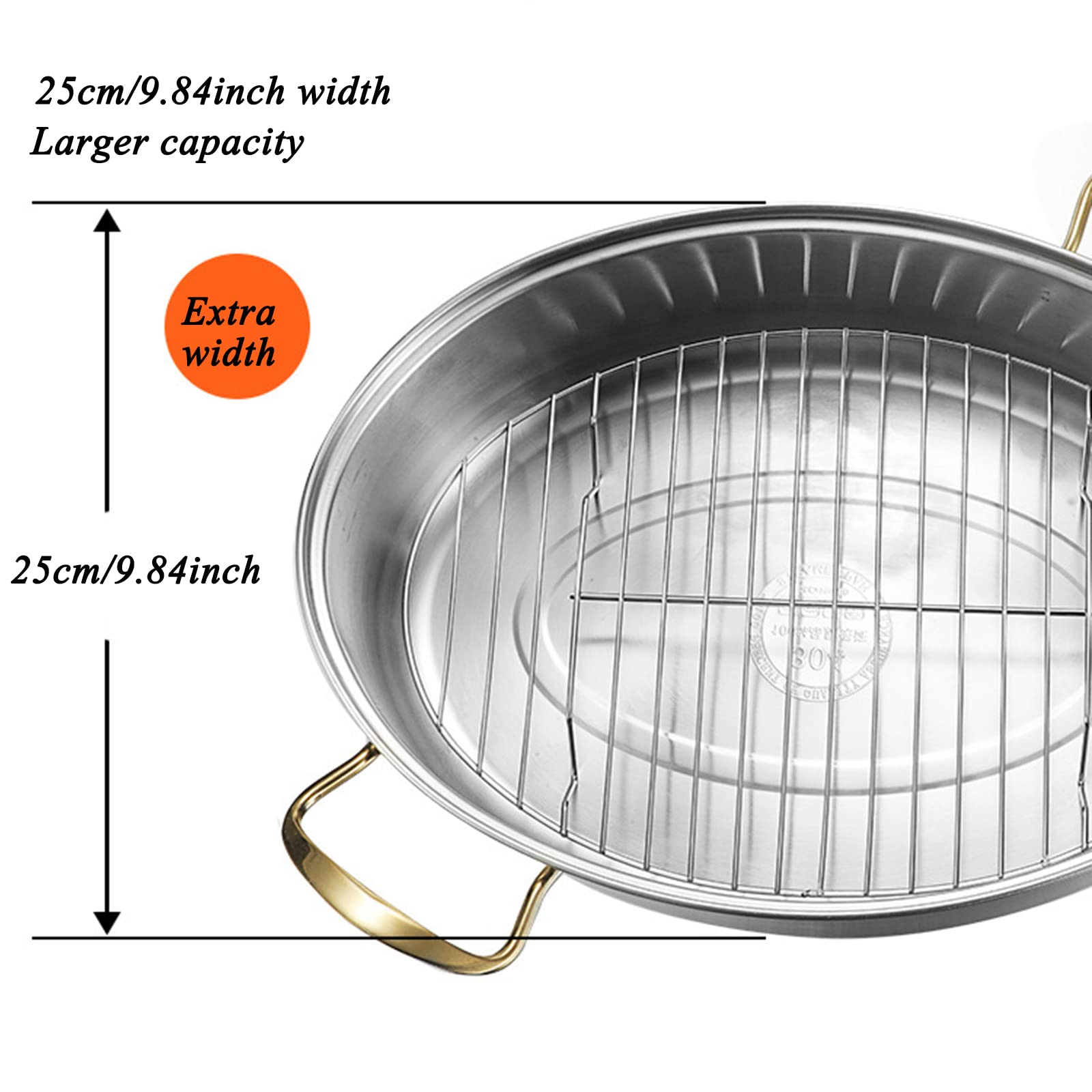 Fisch-Dampfgarer aus Edelstahl, elliptischer Bräter, Mehrzweck-Ovaler Nudeltopf mit Gestell, Induktionsgeeignet, spülmaschinenfest/ofenfest, Truthahnbräter (einlagig)