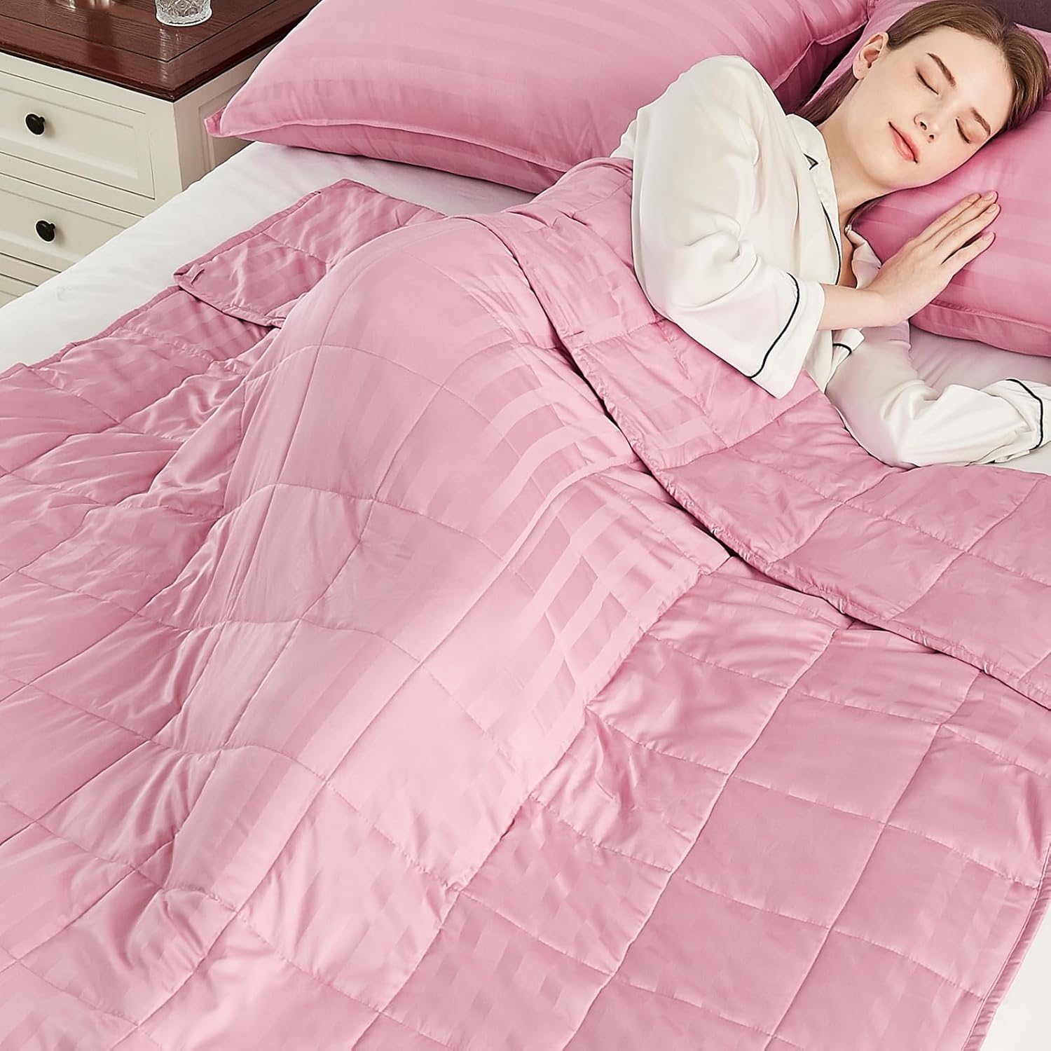 Weighted Blanket Queen/King Size (80"x87" 17lbs),Ultra Soft and Cozy Cooling Weighted Blanket for Adult,Heavy Blanket with Machine Washable Soft Blanket, Pink
