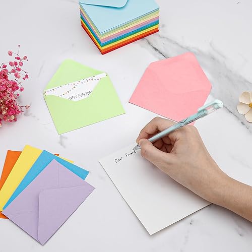 Miniatura 2 de Paquete de 100 mini sobres coloridos de 4 x 2.75 pulgadas, 120 GSM, 10 sobres de color a granel, fundas pequeñas para tarjetas de regalo, tarjetas