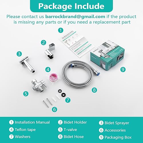 Miniatura 9 de BARROCK Pulverizador de bidé para inodoro, pulverizador de chorro de mano para inodoros existentes con manguera de bidé, ducha musulmana de presión