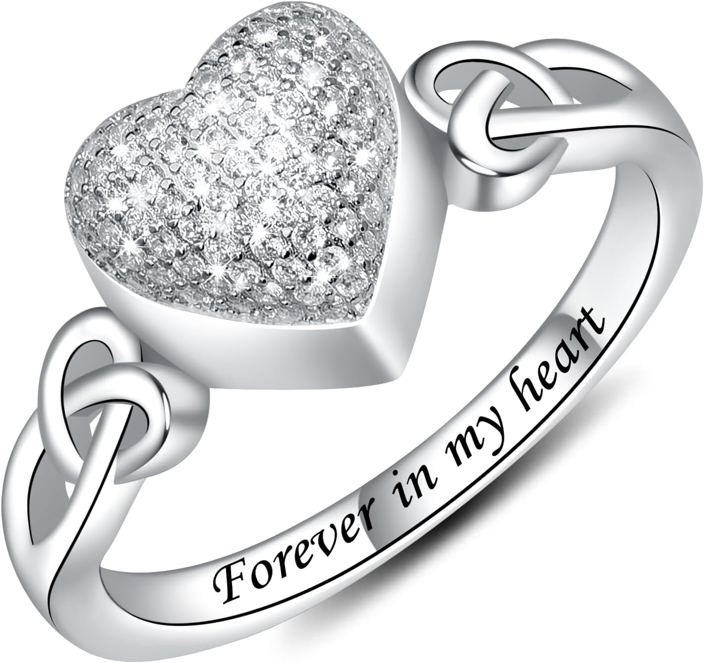 CZ Heart Cremation Ring for Ashes - 925 Sterling Silver Urn Keepsake Rings Memorial Jewelry for Women