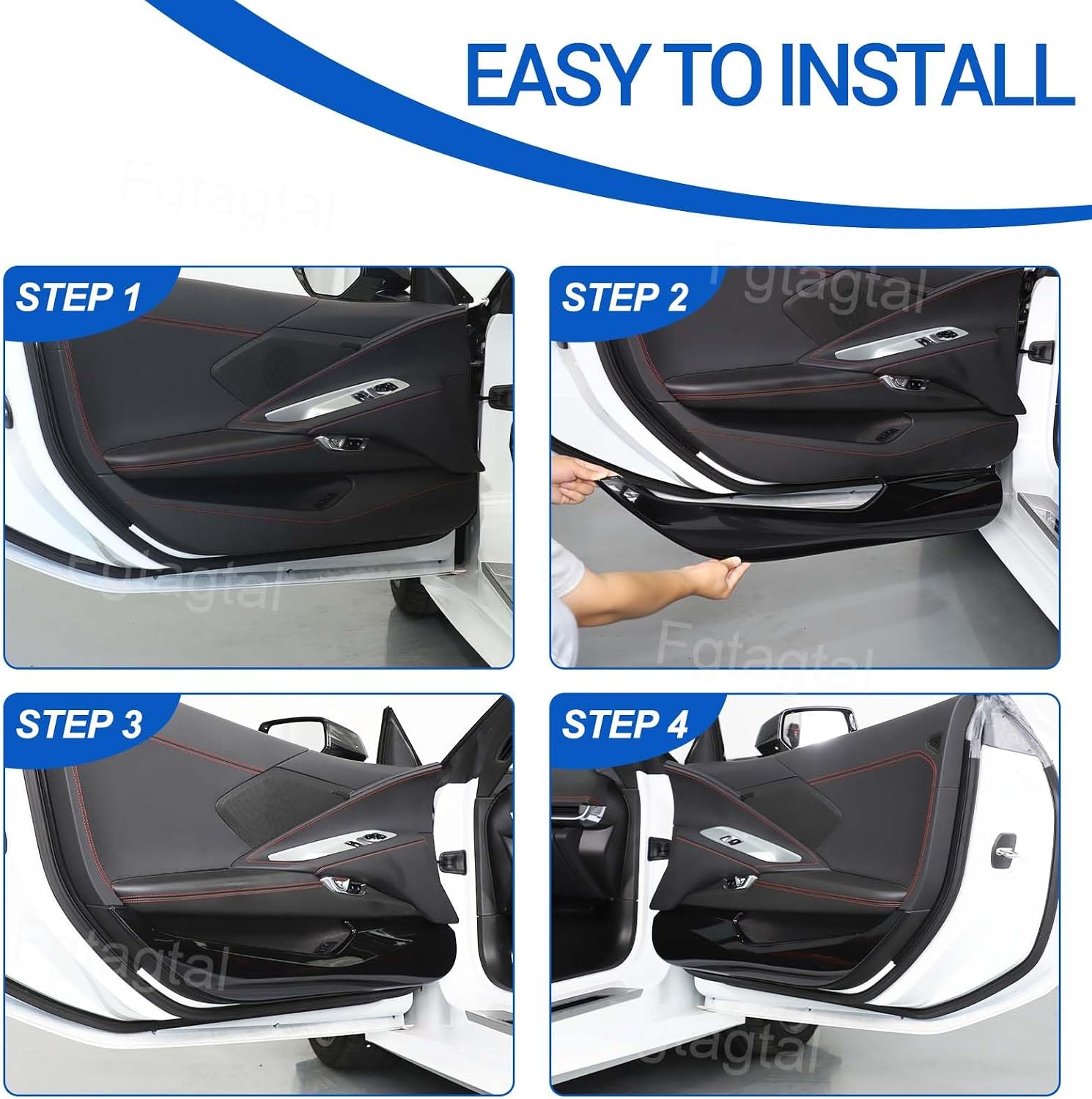 Car Door Anti Kick Panel Trim Compatible with Chevrolet Corvette C8 2020-2026, ABS Inner Door Anti Kick Decorative Panel Protection Accessories 2Pcs (Bright Black)