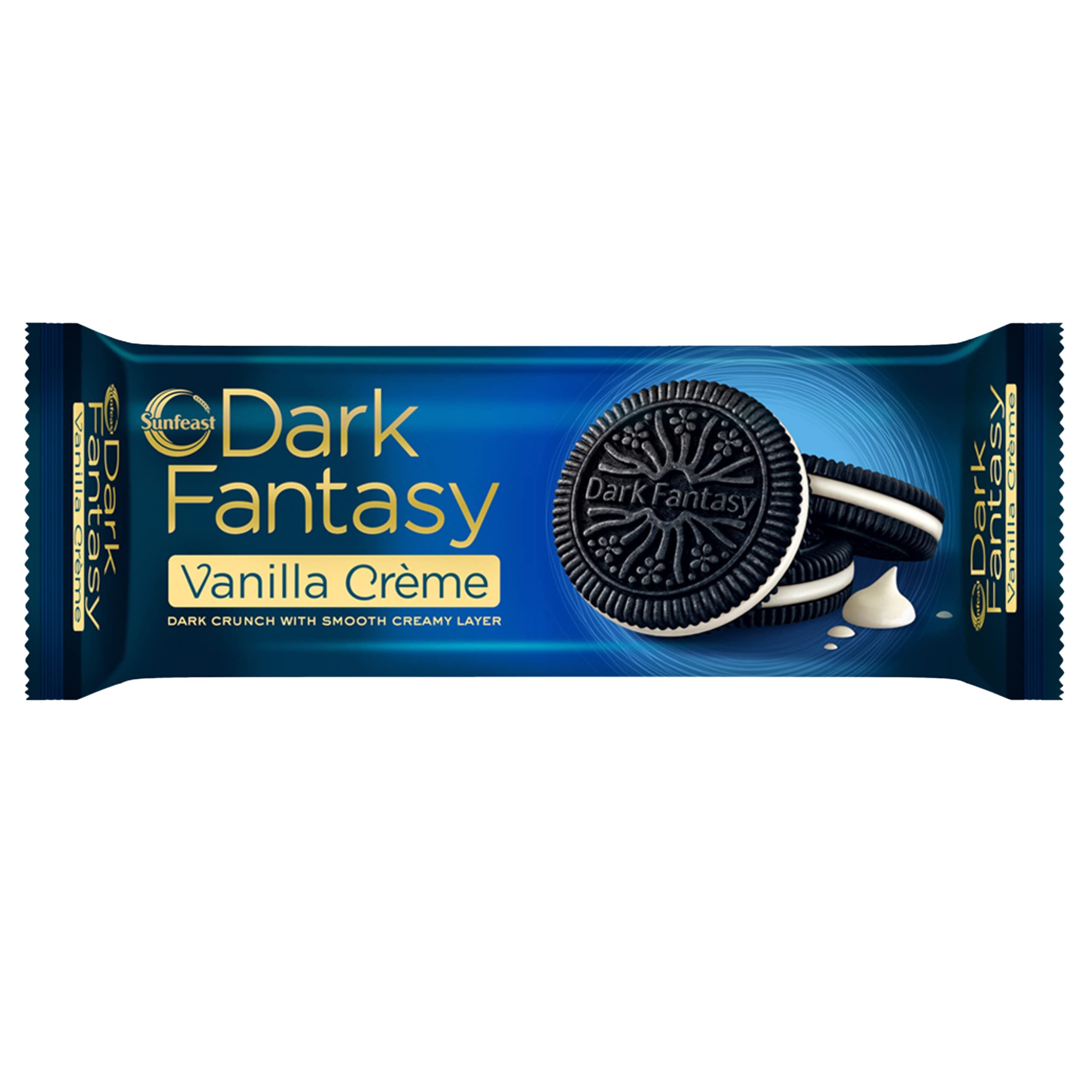 Sunfeast Dark Fantasy - Vanilla Creme, Dark Crunchy Biscuit With Smooth Creamy Layer, 100 g Pouch