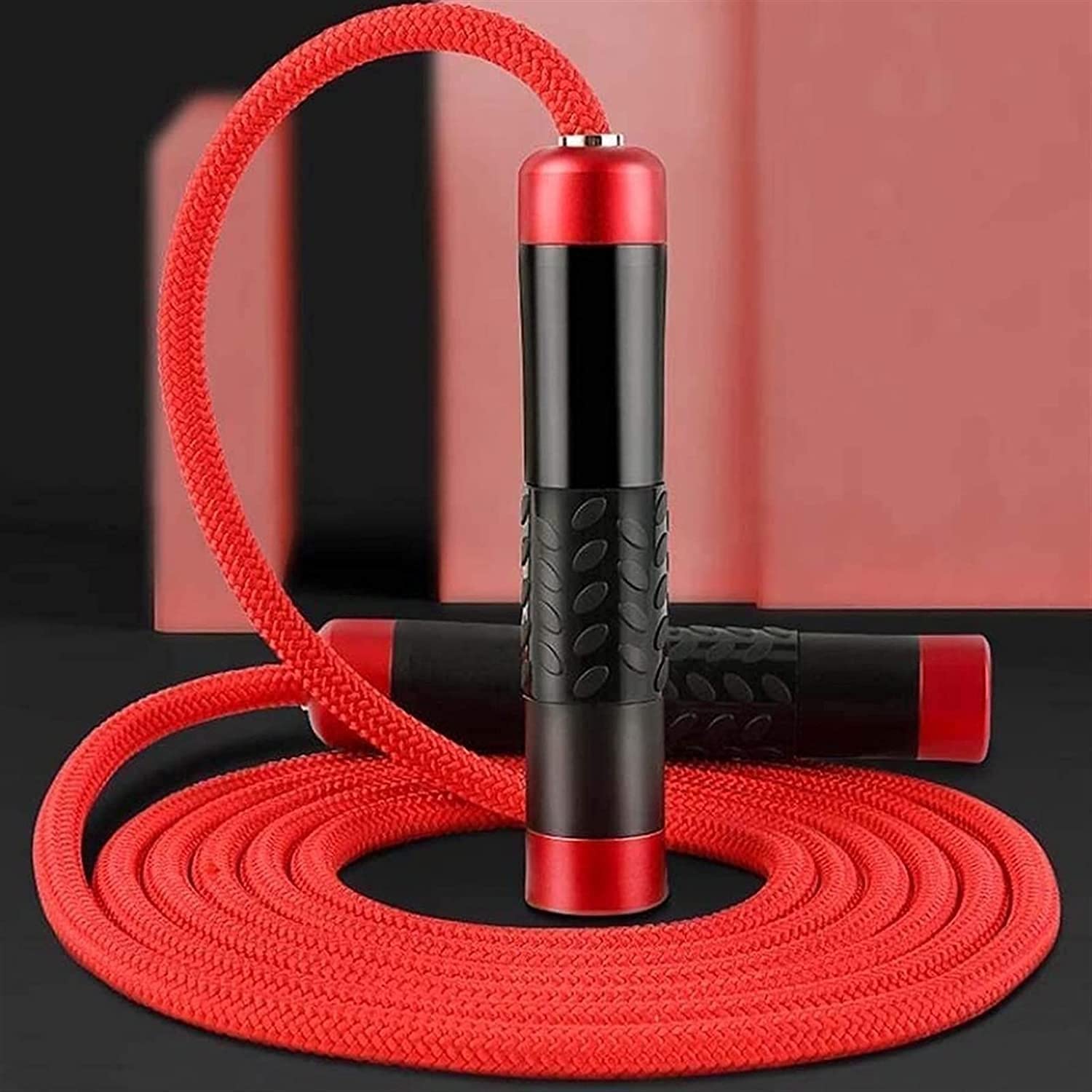 Corda da Salto ponderata for Fitness di Allenamento, Cuscinetto a Sfere Senza groviglio a velocità Rapida Corda for la Perdita di Peso, Maniglia Lunghezza Regolabile 9mm. Cotone in Tessuto