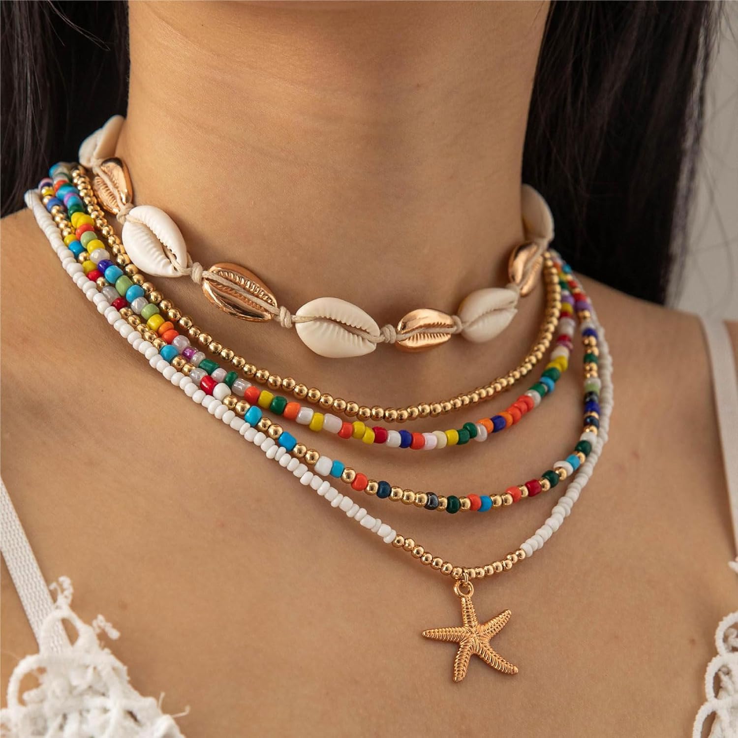 YANCHUN Shell Necklace Beach Jewelry for Women Sea Shell Necklace Layered Gold Shell Charm Necklaces Summer Outfits for Women Beach Fashion Accessories - Image 3
