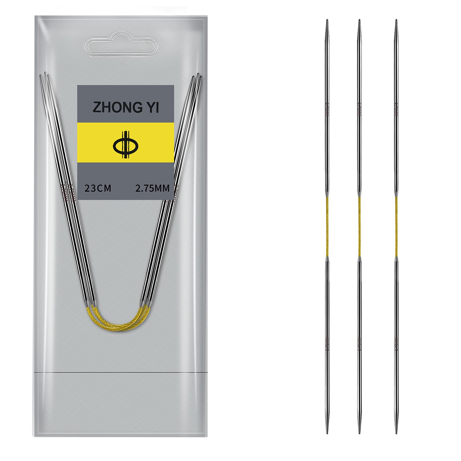 Soosui Okrągłe igły dziewiarskie 2,75 mm US2, 3-pak 9-calowych (23 cm), podwójnie spiczaste, elastyczne okrągłe igły, kabel 3 cm, trwałe i gładkie do swetrów, skarpet, czapek i innych projektów