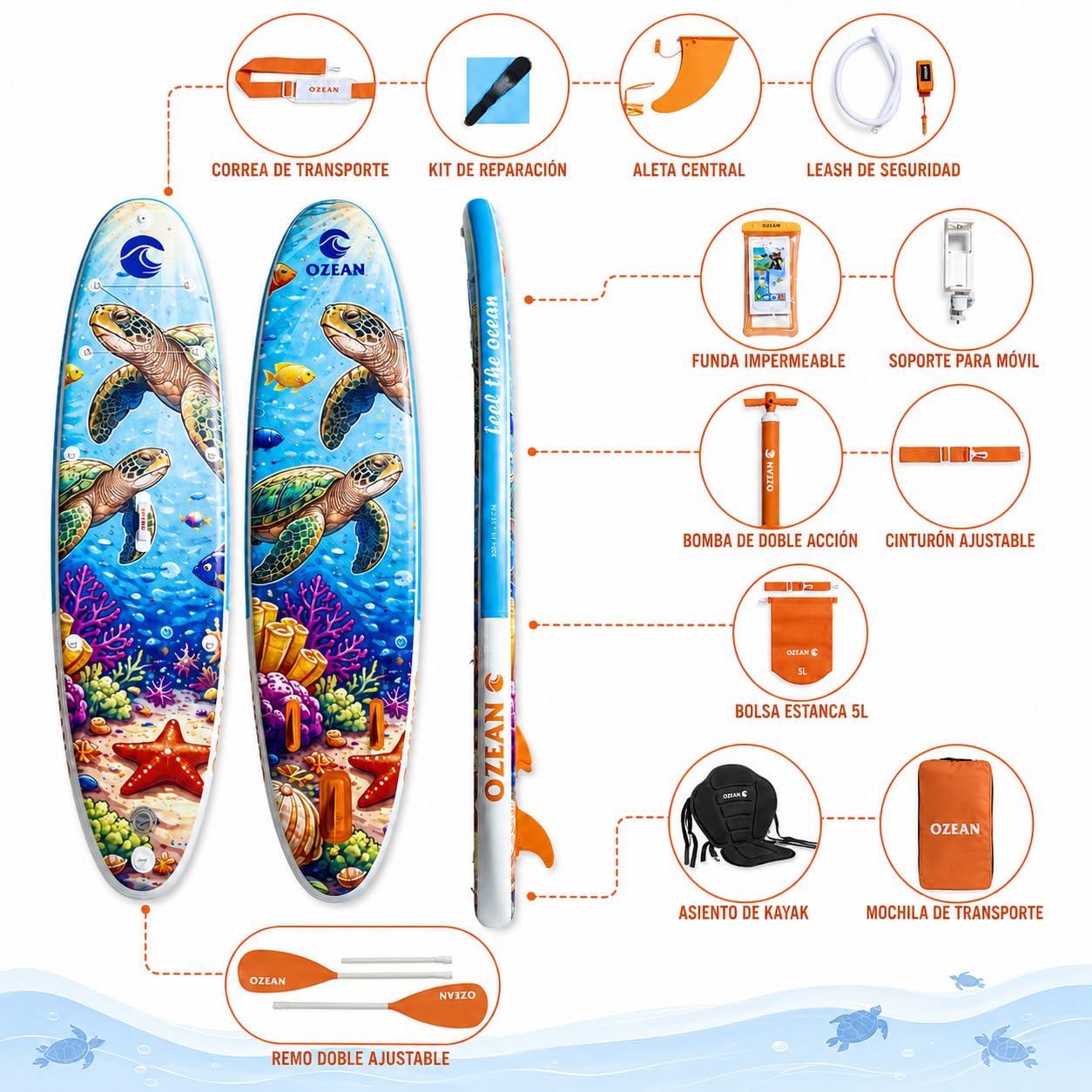 Tabla Paddle Surf Hinchable 305cm Premium 2 en 1 Kit Kayak Ozean
