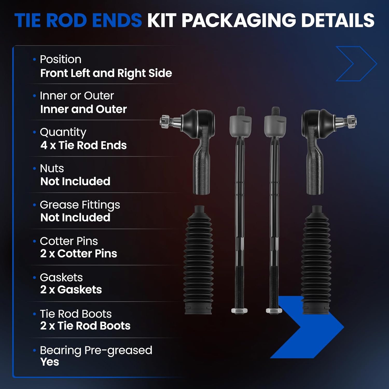6-PC Tie Rod Ends Kits Compatible with Ford Escape 2005-2009,2xInner tie rod EV800366,2xOuter tie rod ES3631,2xdust cover