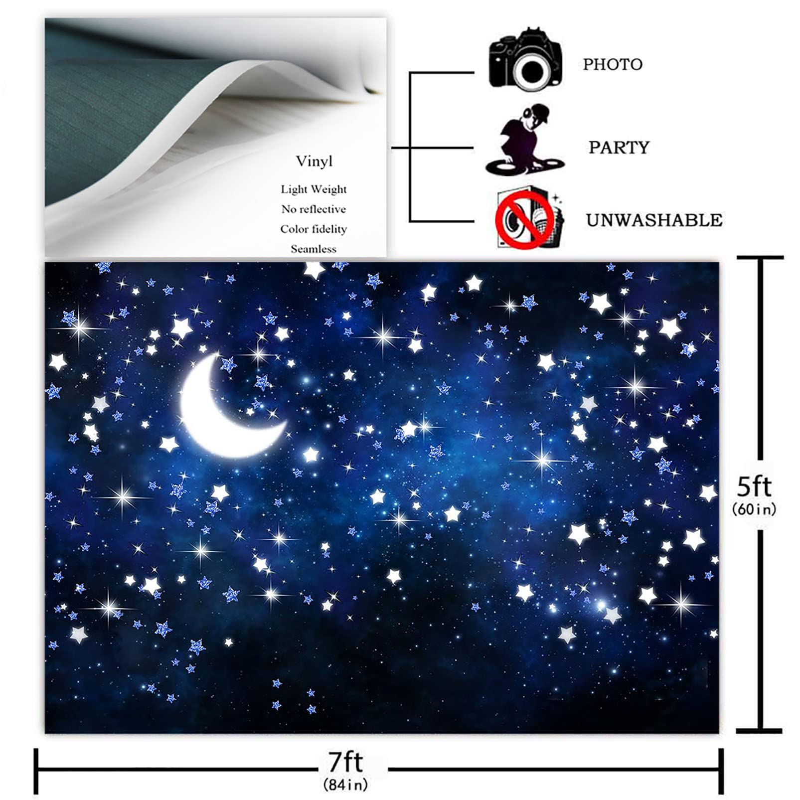 Avezano Starry Night Backdrop Galaxy Night Sky Photography Background for Birthday Baby Shower Decorations Twinkle Twinkle Little Star Newborn Baby Portrait Photoshoot Photo Booth (7x5ft)