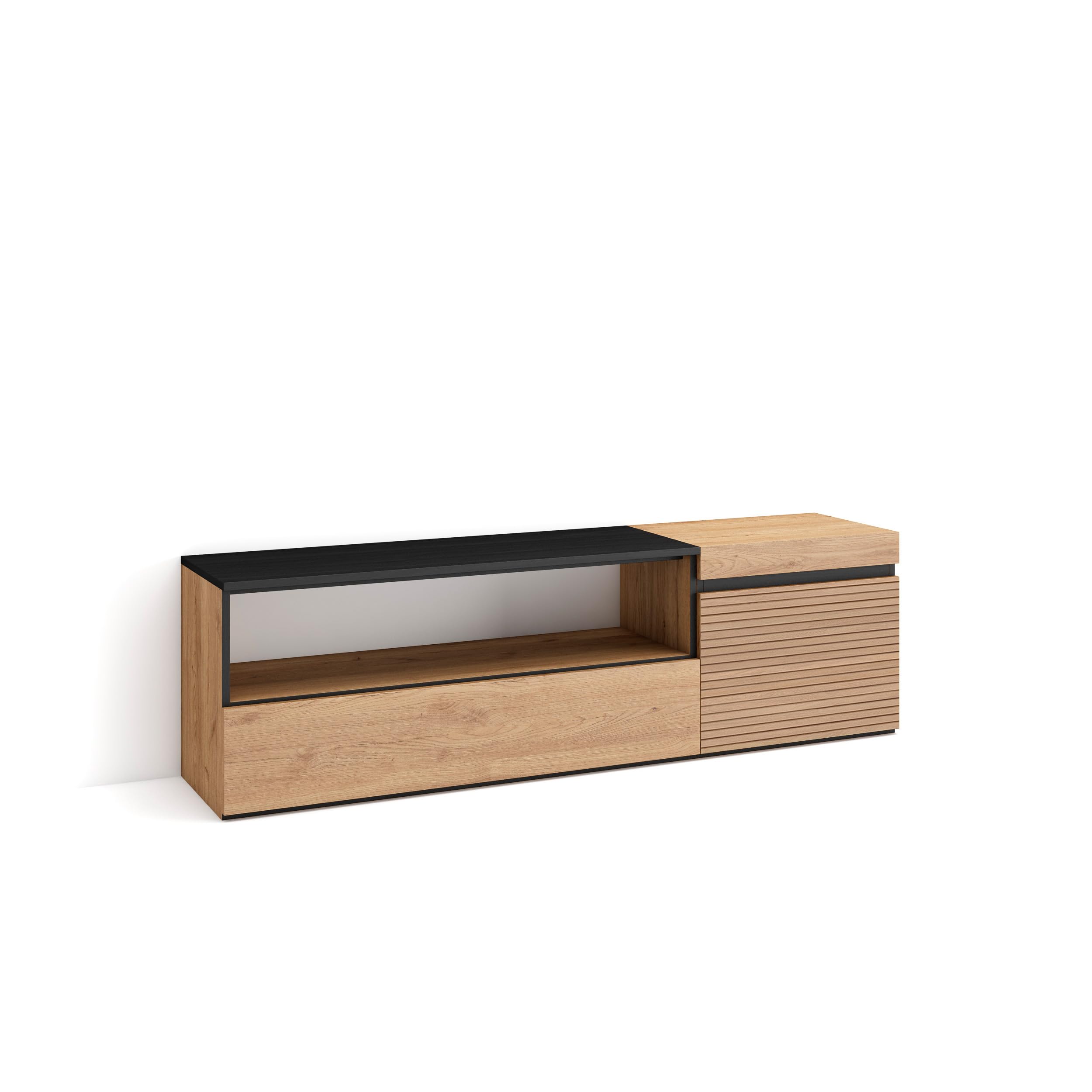 Skraut Home | Mueble TV | Televisión | Muebles de salón, almacenaje | 150x45x35cm | para TV hasta 65" | con Almacenamiento | Estilo Moderno | Roble