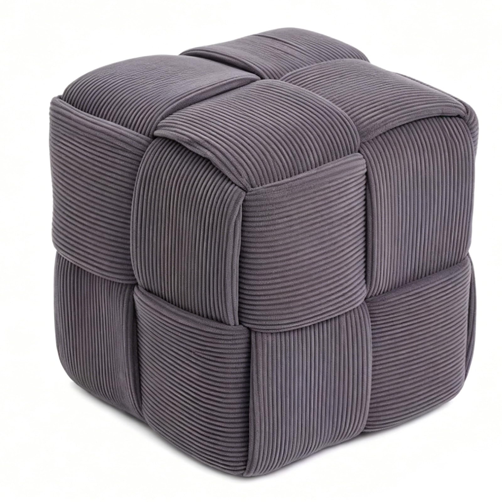 Minifactory Square Footstool Ottoman Stool, Corduroy Upholstered Small Stool for Living Room Bedroom Dormitory, Soft Sofa Foot Rest, Shoe Changing Stool (Grey)