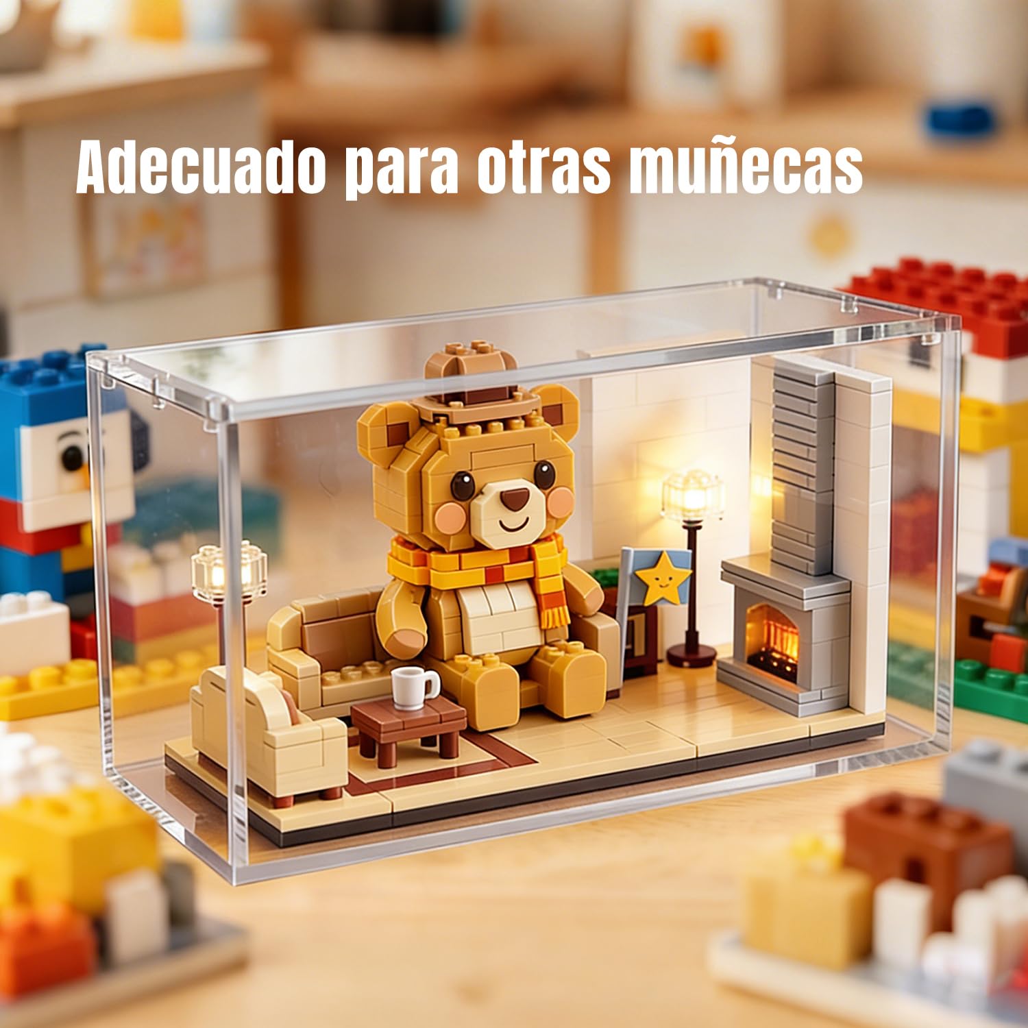 Mcbazel Caja de acrílico de Alta Transparencia Compatible con LABUBU, Vitrina magnética Protectora para Pop Mart, soporta 3 muñecas, con Soporte para muñecas – 35 cm × 11 cm × 17,5 cm (Grosor 8+5