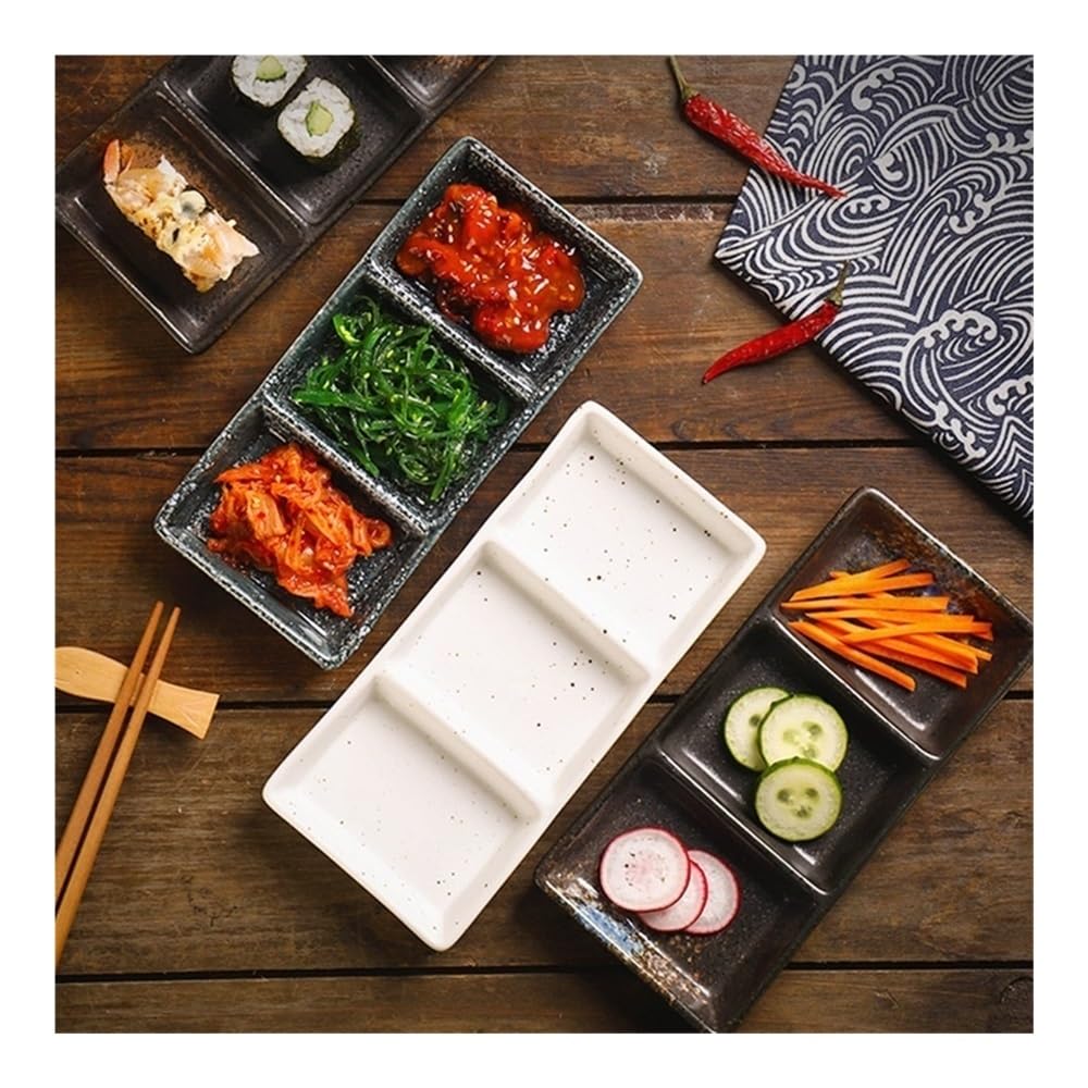 Bandeja for salsa: plato for servir aperitivos de tres rejillas, almacenamiento condimentos reutilizable, refrigerio(Black)