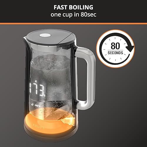 Vista 2 de KRUPS Tetera eléctrica Smart Temp: capacidad de 1.7L, 5 ajustes de temperatura precisos, pantalla digital, exterior de tacto frío, diseño