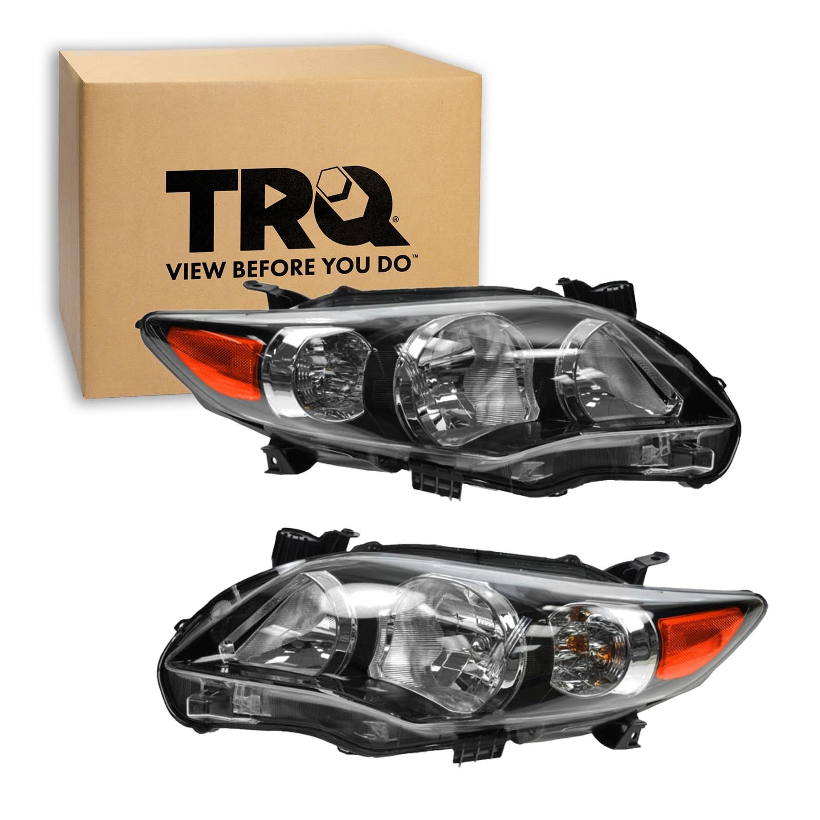 TRQ Headlight Assembly Set TO2502204 TO2503204 Compatible with 2011-2013 Toyota Corolla