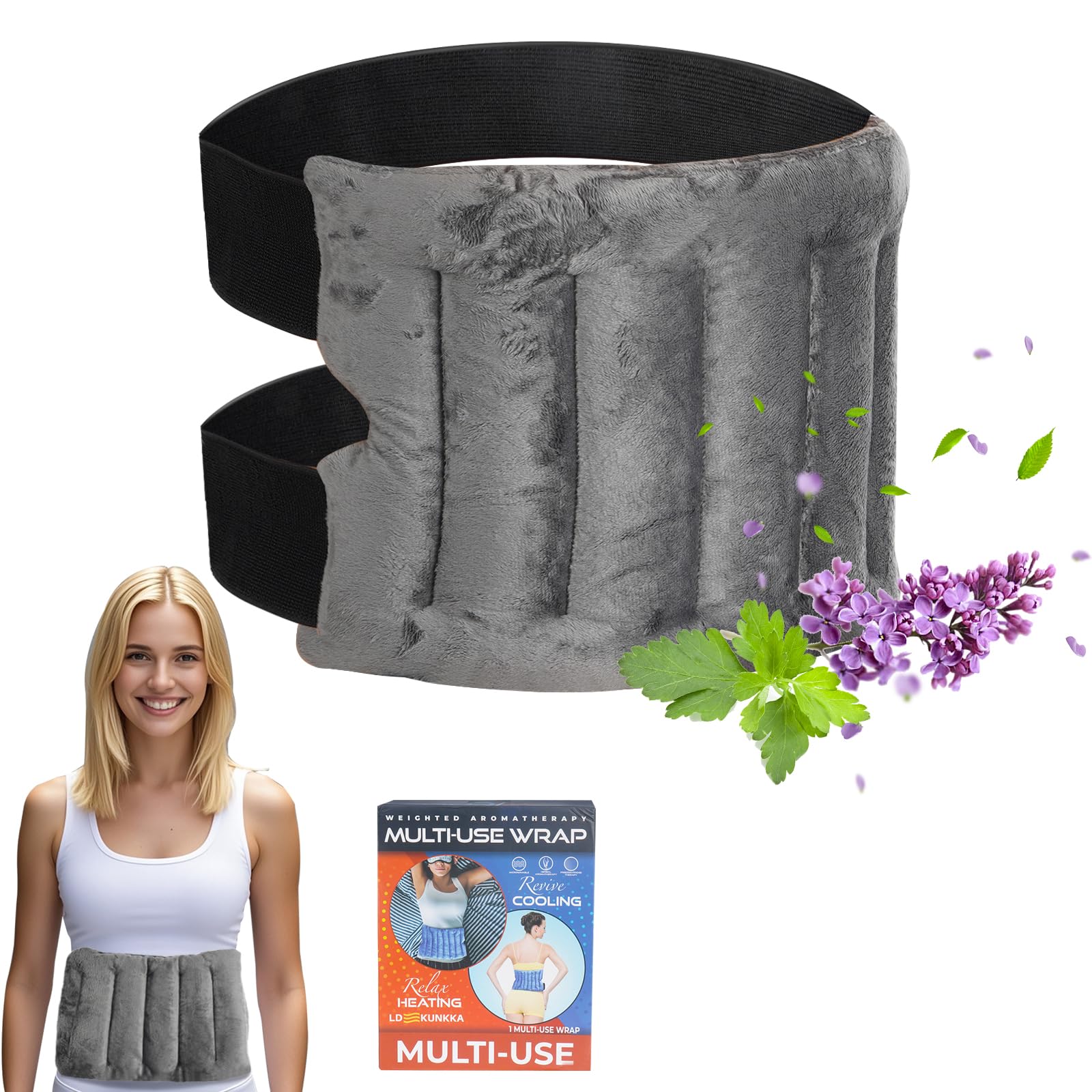 Saco semillas microondas,Cinturón para el cuidado de la cintura y más – Almohada caliente para calentar en microondas (semillas de lavanda y hierbas de spa 100% naturales) – Alivio del dolor gris
