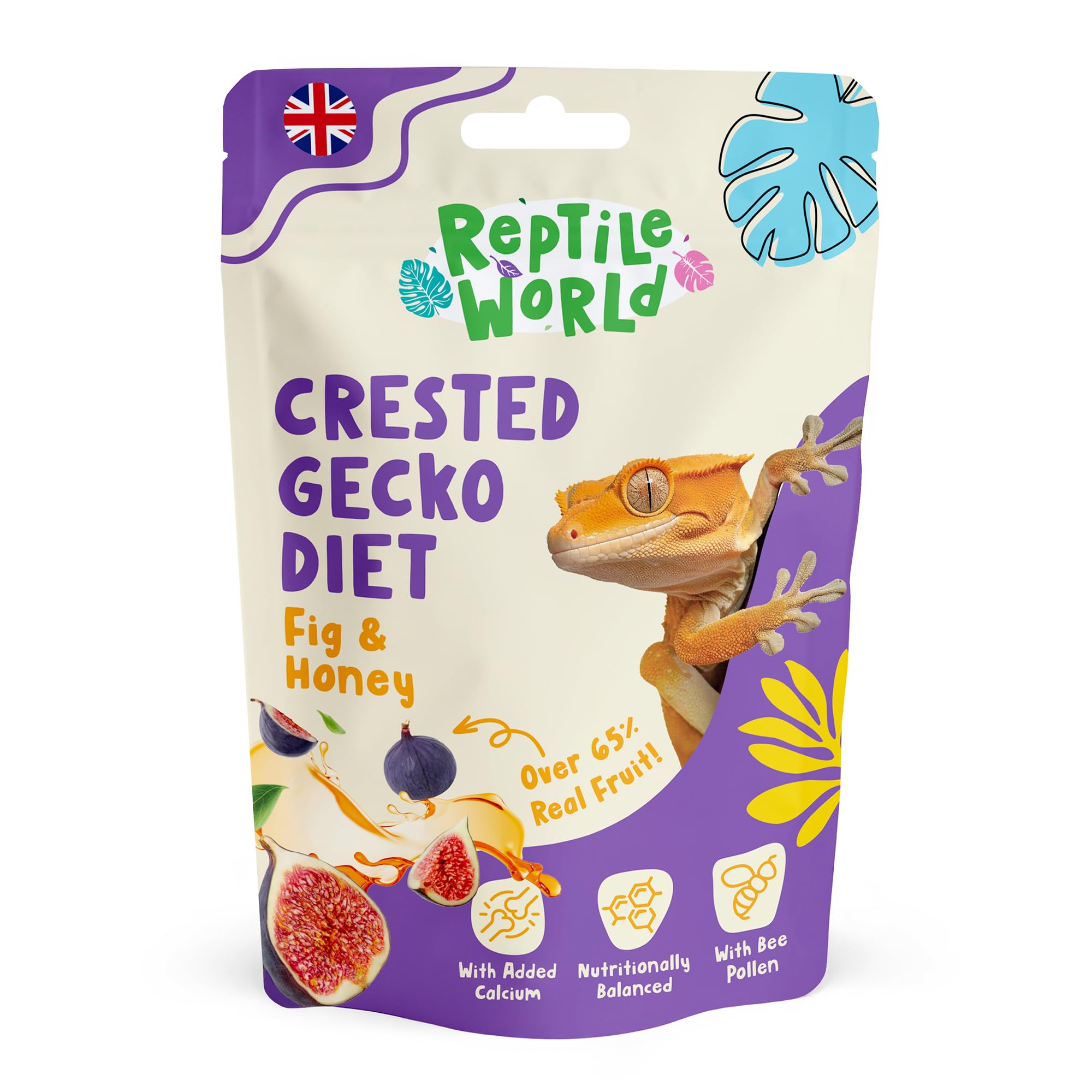 Reptile World Crested Gecko Diet - Fig & Honey 60g | Complete Food for Geckos, All Natural, Over 65% Real Fruit, Made in the UK