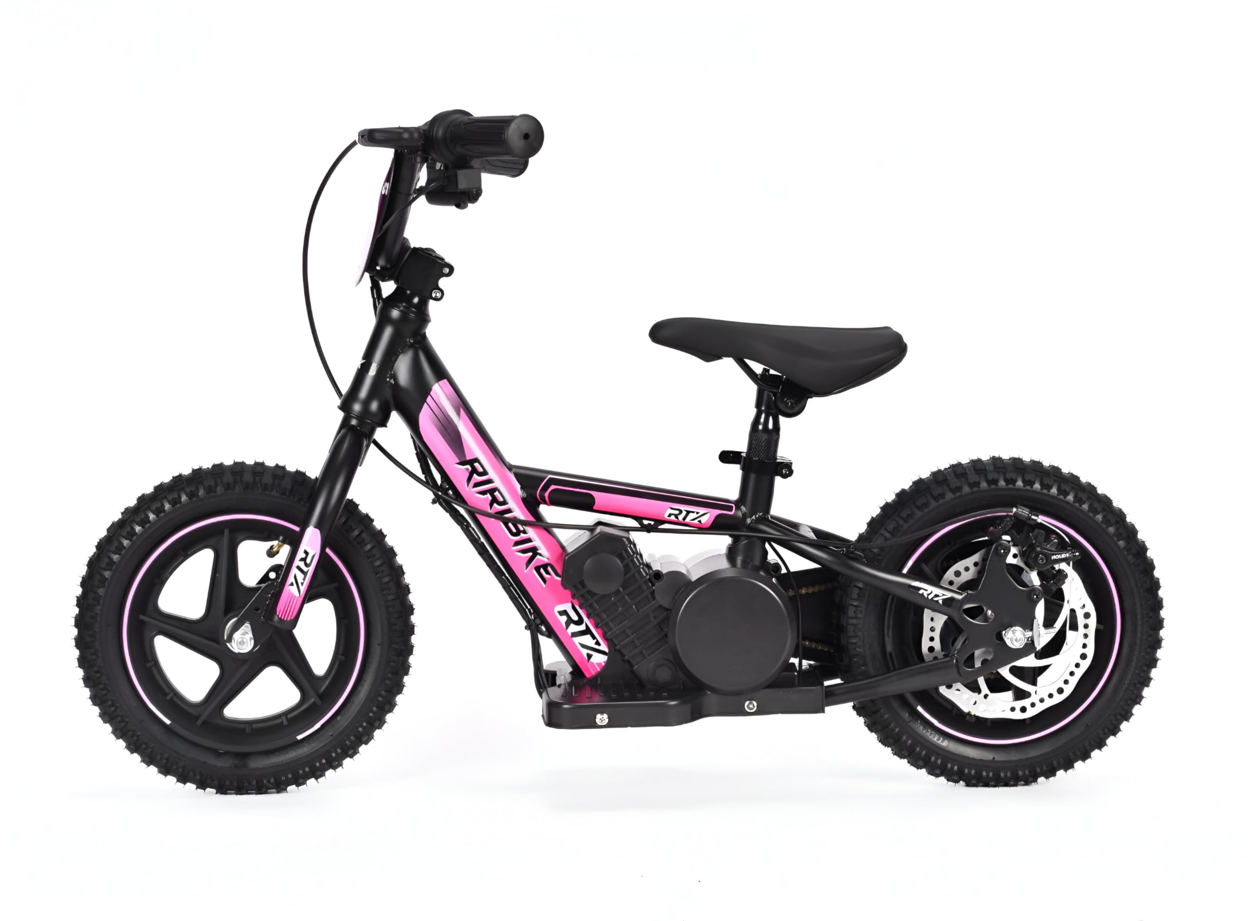 Bici elettrica per bambini RIRIBIKE RTX3 24V (12"), rose, Batteria al litio, Motore 100W, Freno a disco, Sedile regolabile in morbido PU
