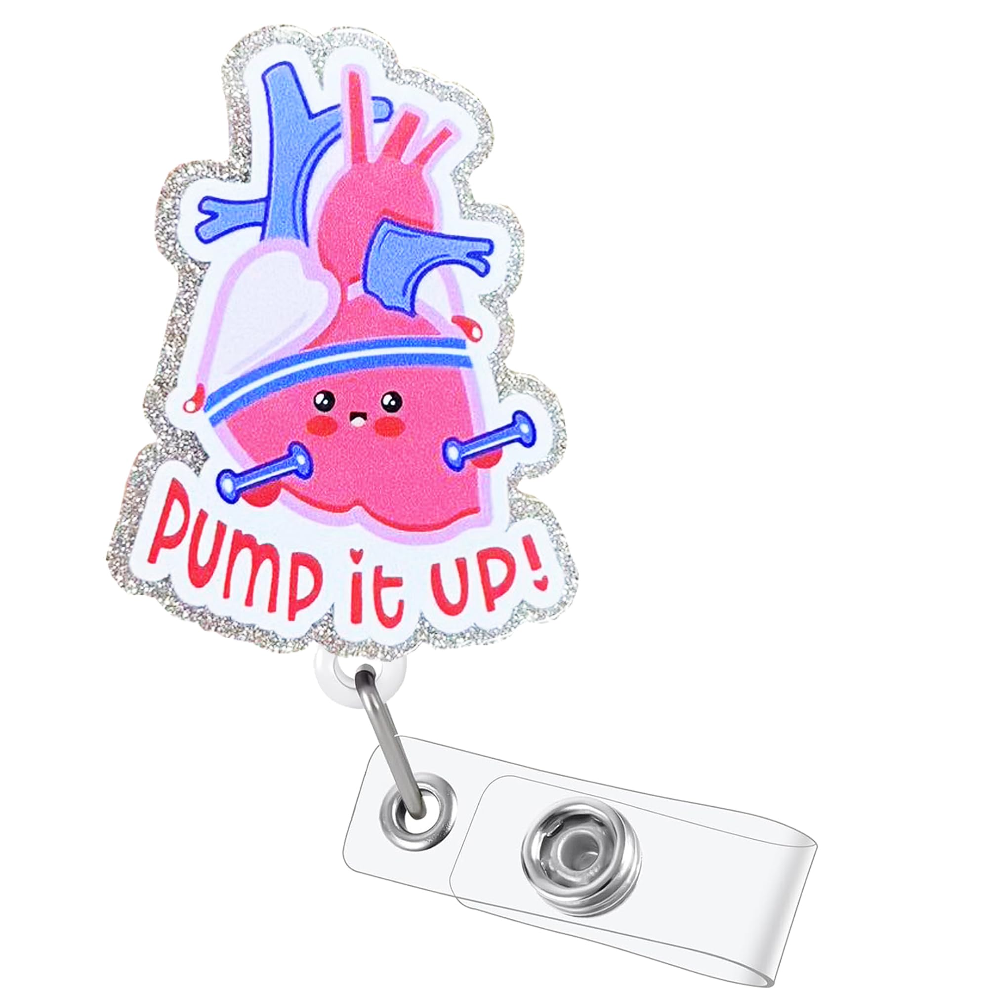Pump It Up Heart Badge Reel with Aligator Clip Funny ID Badge Holders Cute RN LPN CNA MA PCT Badge Buddy Nursing Medical Students Nurse Accessories for Work