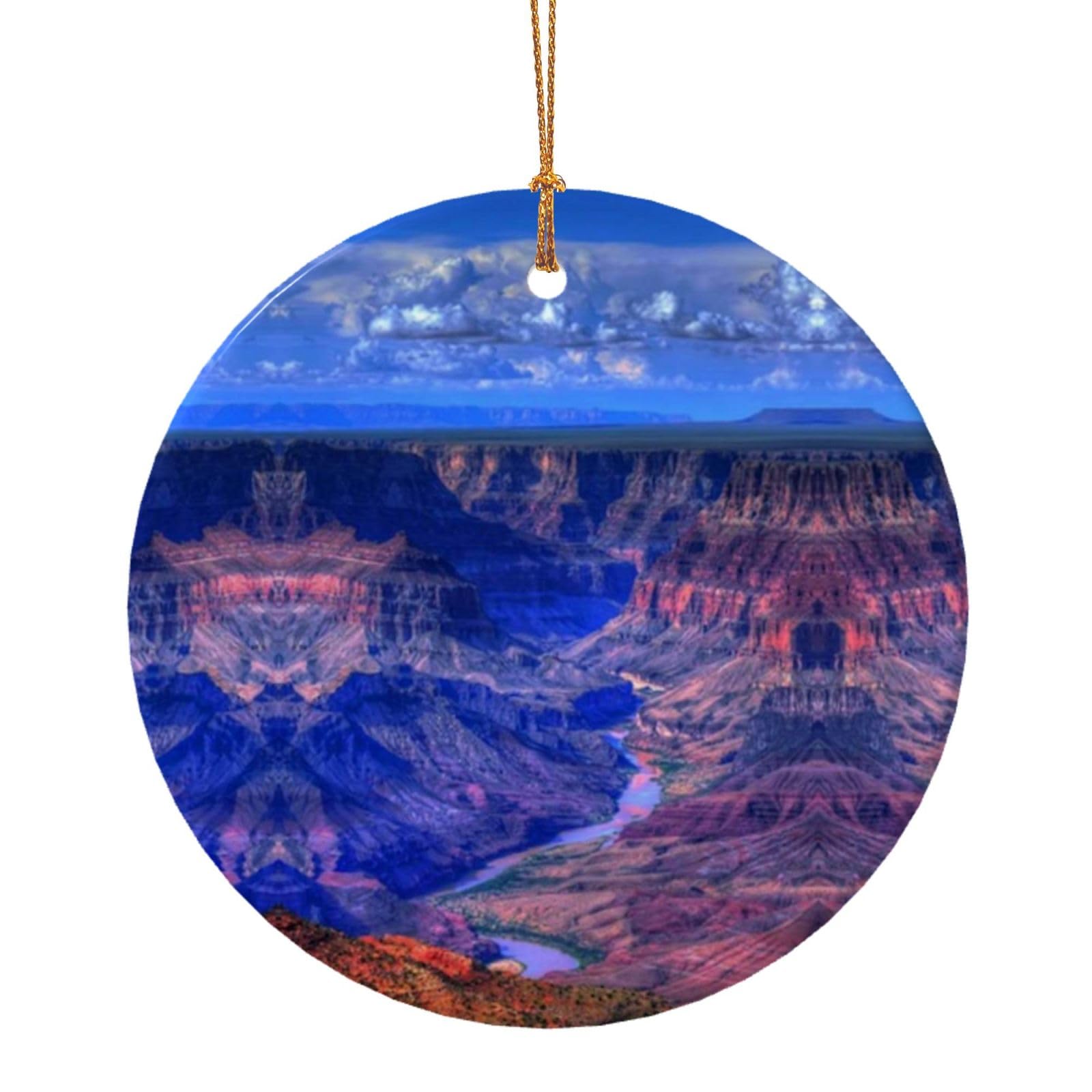 Augustrush Beauty Grand Canyon Ceramic Christmas Ornaments Set, Double-Sided Printed Round Holiday Hanging Decor For Tree Fireplace Wall Party Festival Decoration, Christmas Bauble Gift Tag