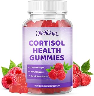 Cortisol Supplements for Women, Sugar-Free Cortisol Gummies with Ashwagandha, Magnesium, L-theanine, Rhodiola Rosea for Mood, Focus, Zzz Support-Vegan Raspberry Flavor, 60 Count