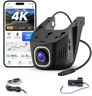 Hodozzy 4K Dash Cam Front and Rear, Mini Car Camera WiFi Hidden Dash Camera with App Control, Wide Angle Night Vision, Loop Recording G-Sensor DVR for All Cars