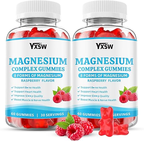 Gomitas de complejo de magnesio 8 elementales de 1000 mg  Glicinato de magnesio, citrato, malato, taurato, para huesos, músculo, salud nerviosa,