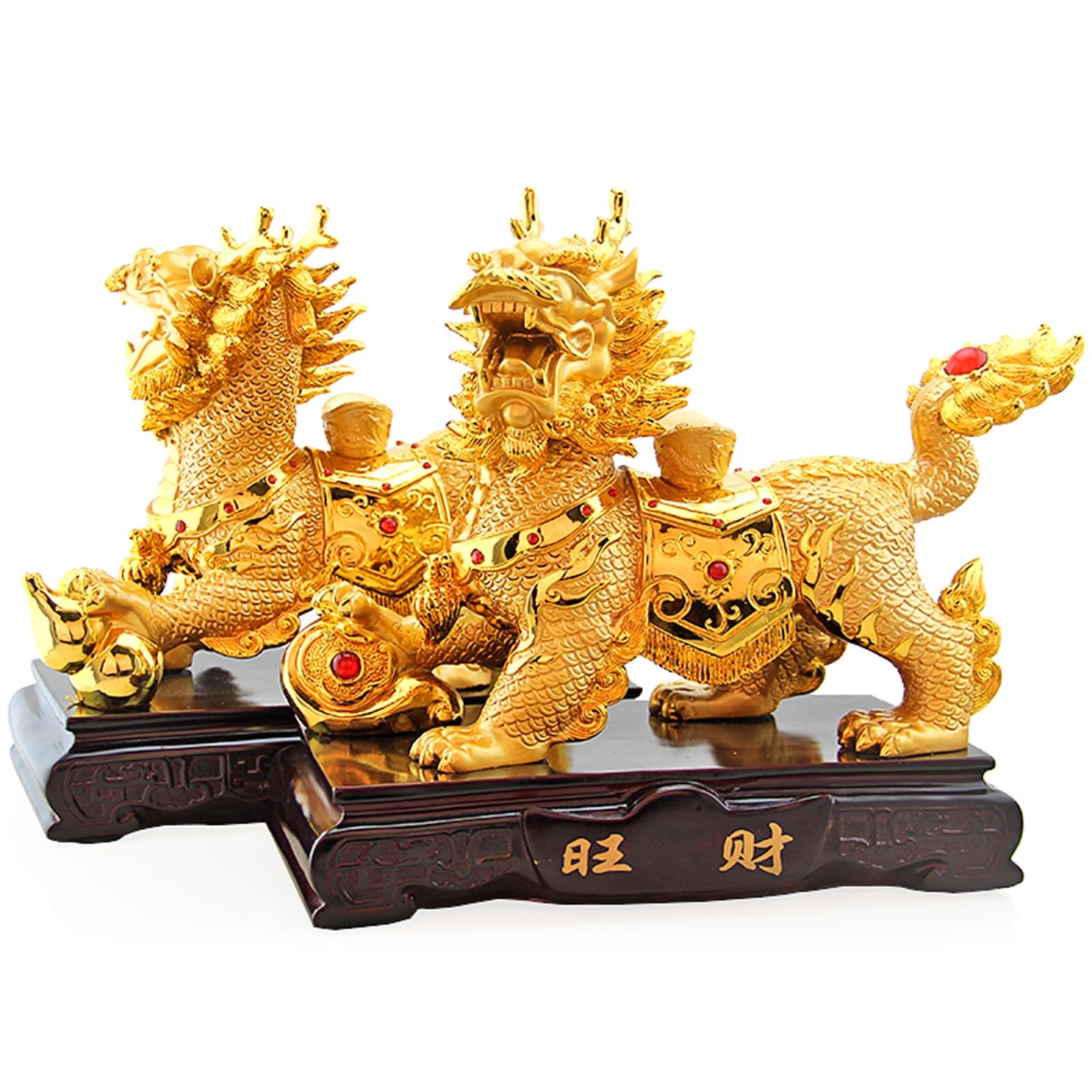 中国　粉彩　麒麟童子　置物ペア　送料込み250605 Amazon.co.jp: 中国風水麒麟/麒麟像、金色の樹脂製火麒麟飾り