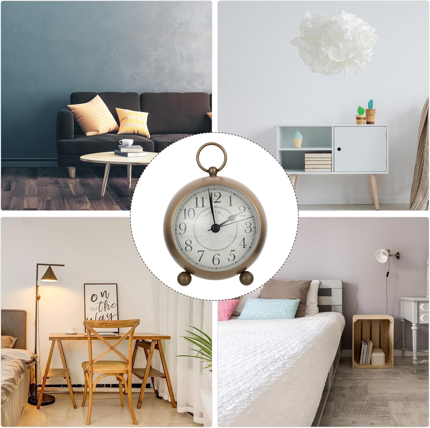 Amosfun Vintage Analog Clock Battery Operated Alarm Clock for Home Office Table Ornament, Super Silent and Luminous in Dark