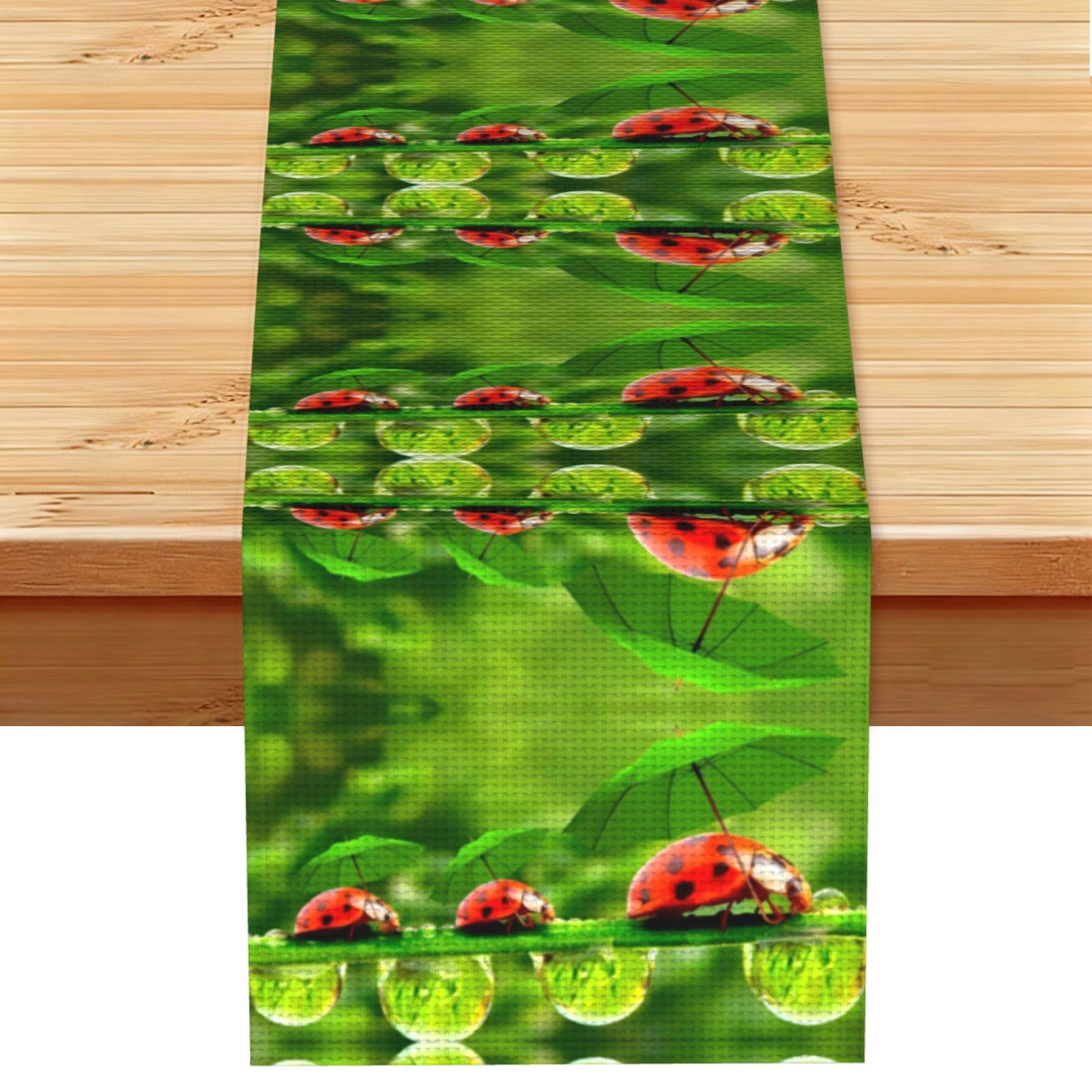 Funny Ladybug Holding Umbrellas Linen Feel Table Runner Wedding Party Home Decoration