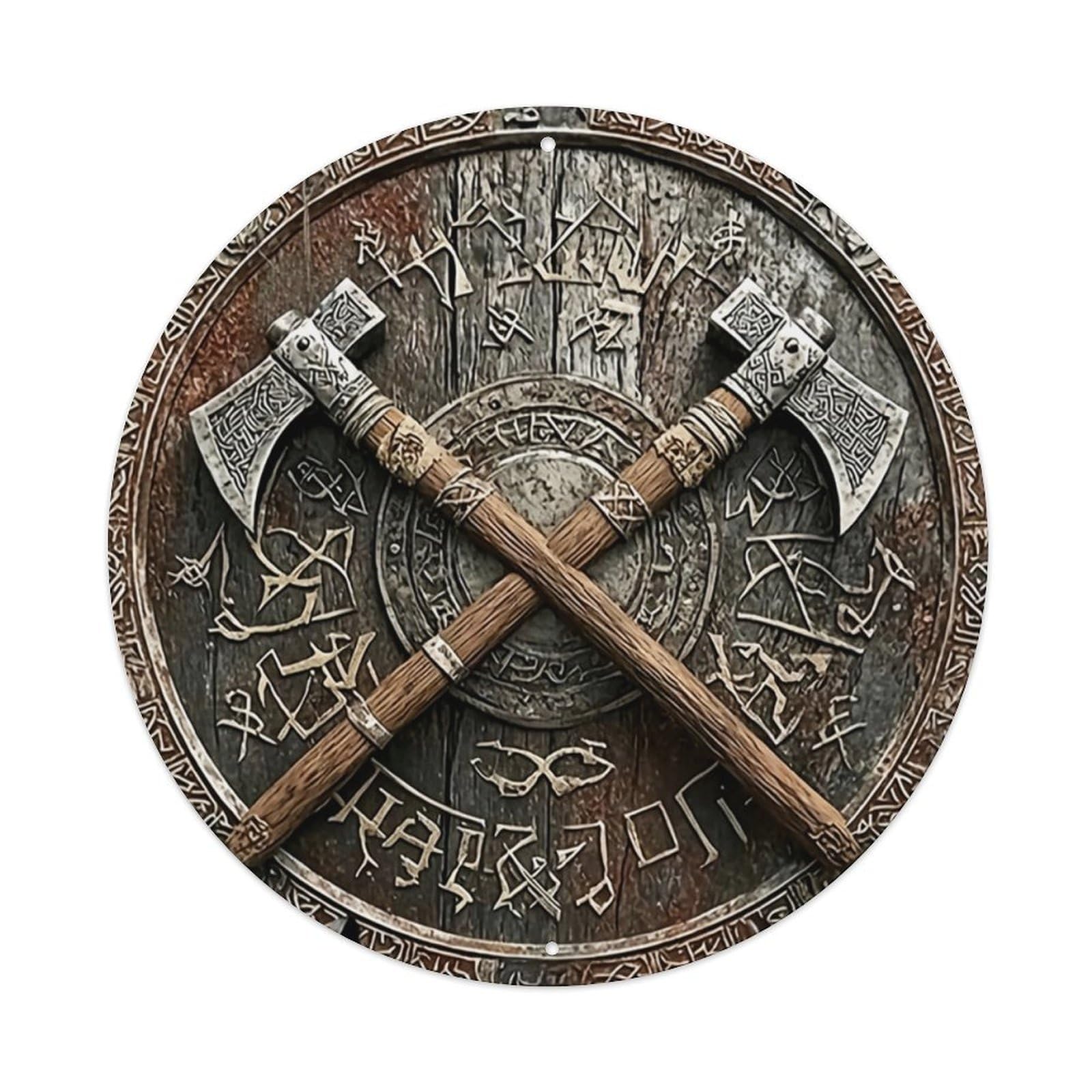 Ldfuieksufg Style Round Norse Viking Rune Double Axe Shield Decor Wall Plaque Vintage Aluminium Metal Sign, Retro Wall Decor For Home, Bar, Garage & Farmhouse 20X20cm