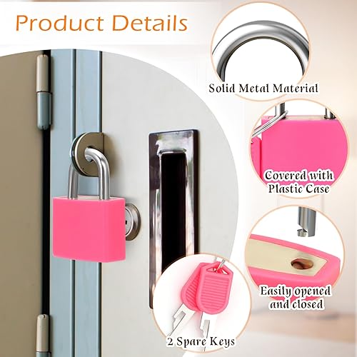 Miniatura 4 de 6 cerraduras de maleta con llaves, mini cerraduras de metal multicolor para equipaje, candado de cobre cubierto de plástico para cajas, casilleros,