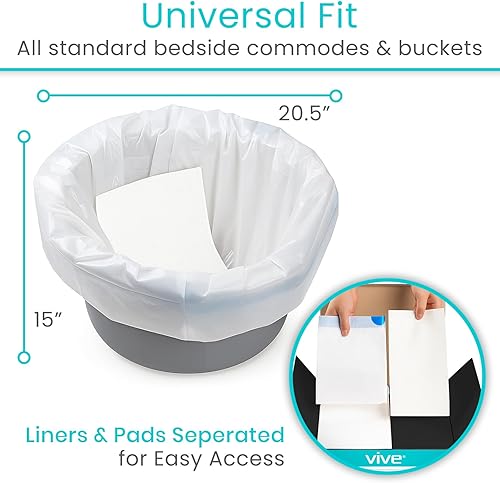 Miniatura 5 de Vive Bolsas de repuesto para silla de noche de inodoro portátil con almohadillas absorbentes, desechables, para brazo estándar bariátrico, cubos