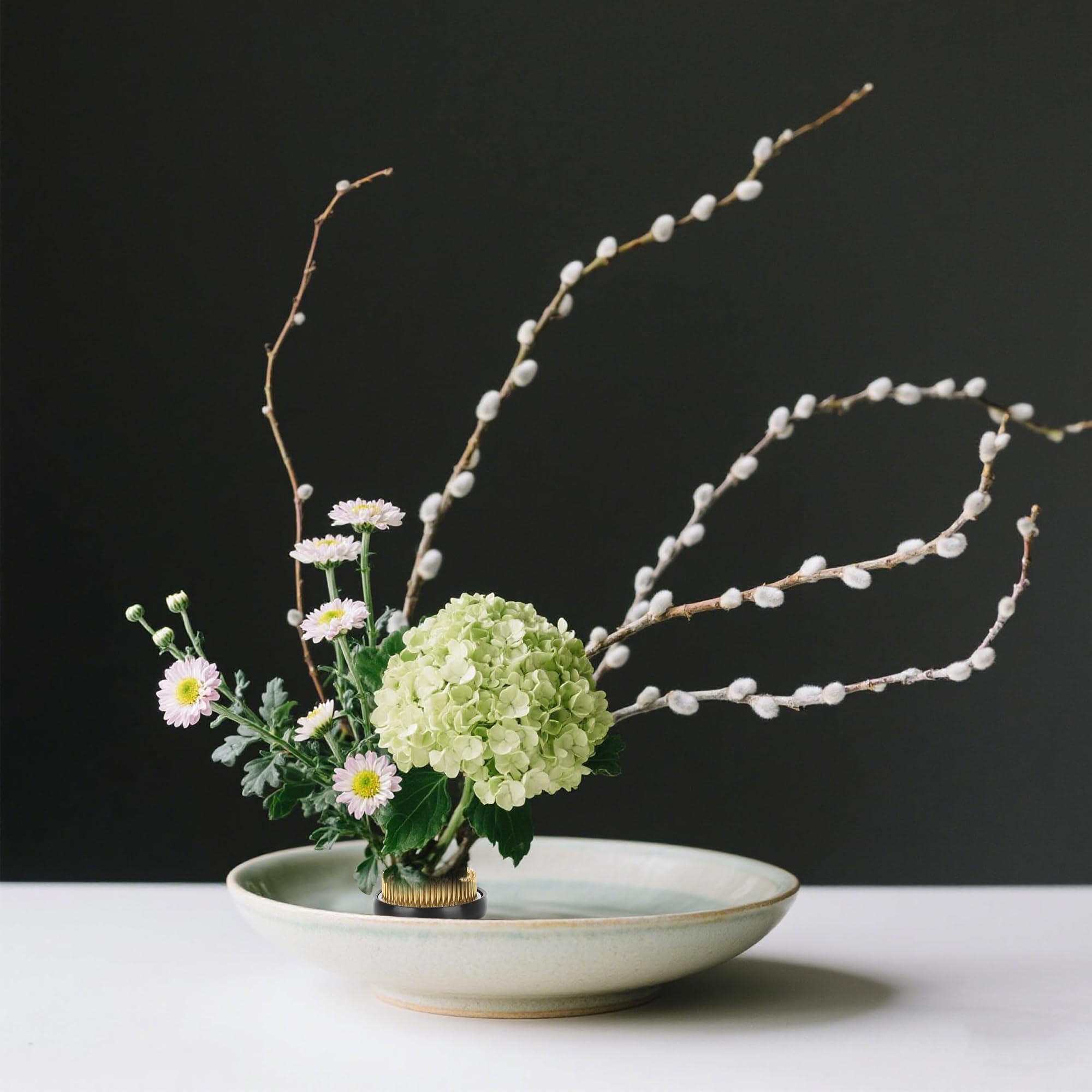 4 Pcs Flower Frog Pin Holder 3 Inch，2 Inch,1 Inch Set Ikebana Frog Floral Kenzan Arrangement Tool for Vases Centerpieces Round Holder (Gold) Product Image 5
