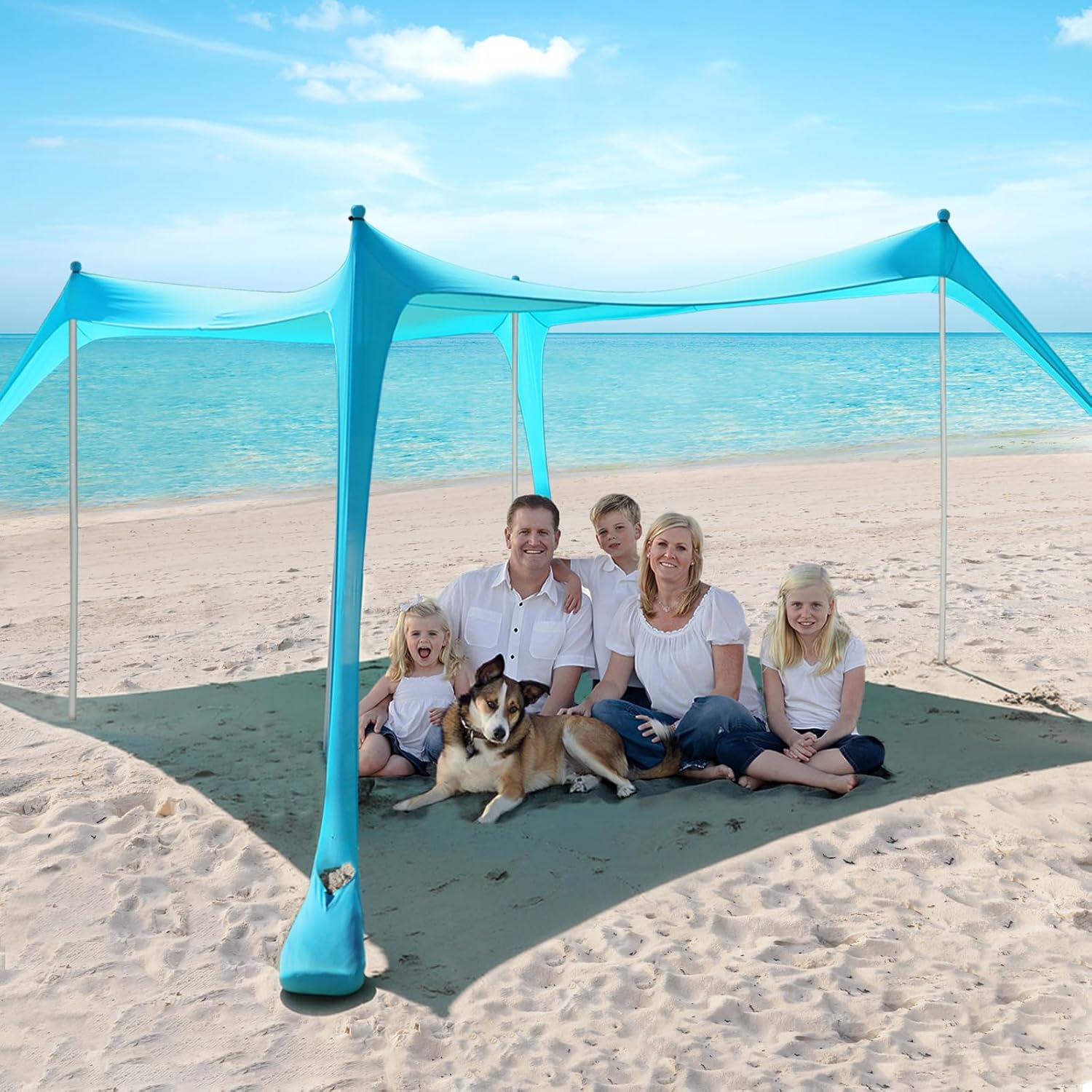 Beach Tent Sun Shelter - 10 x 10 Ft Beach Canopy UPF50+ UV Protection with Sandbags, Poles, Grond Pegs and Anti-Wind Ropes for Camping, Fishing, Backyard and Picnics