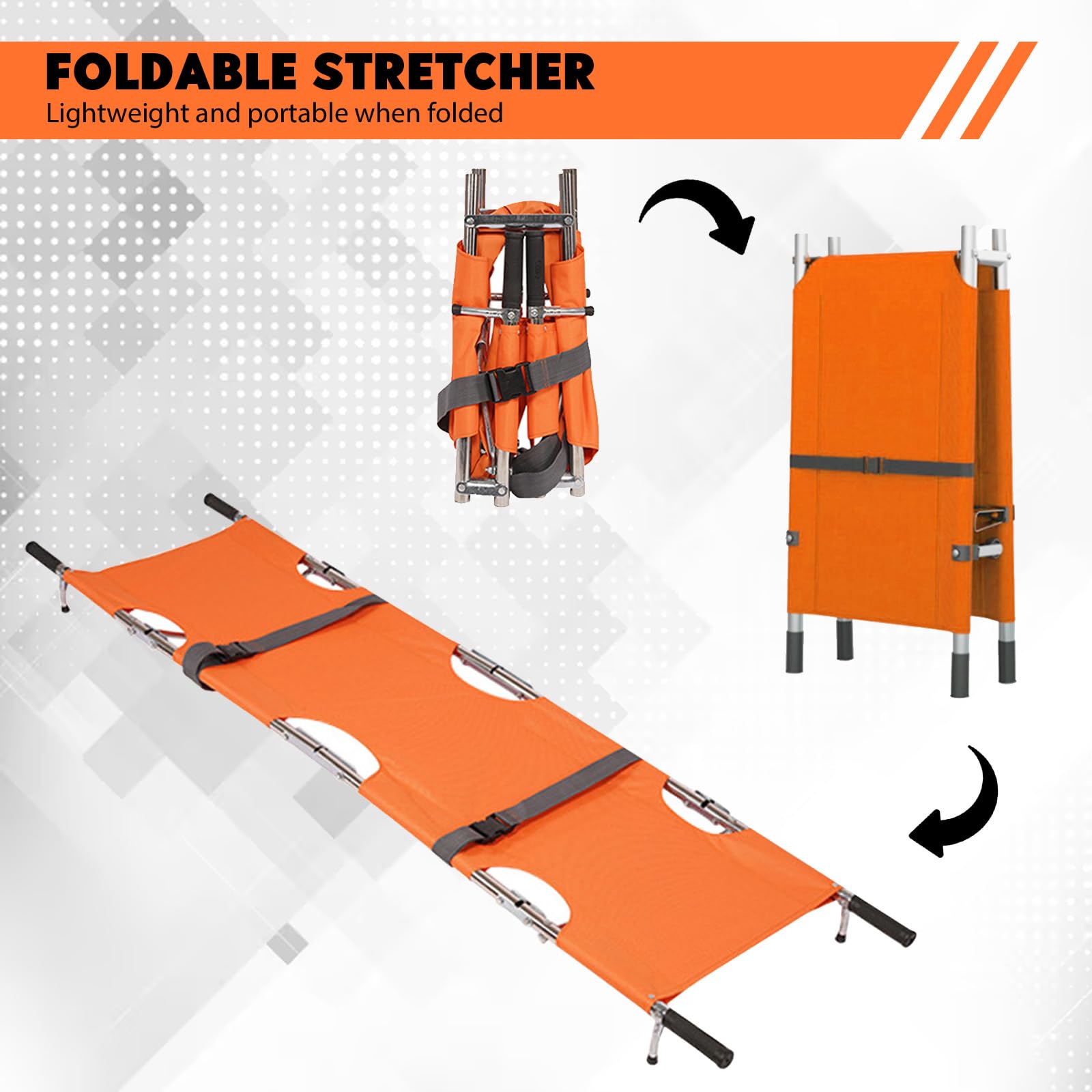 Brancard médical d'urgence pliable, brancard portable pour urgences médicales avec poignées robustes, brancard de premiers secours professionnel pour hôpitaux, cliniques, terrains de sport