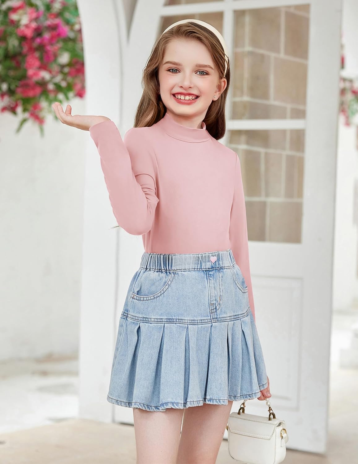 Arshiner Girls Long Sleeve Mock Turtleneck Shirts Slim Fit Casual Base Layer Top Tee - Image 3