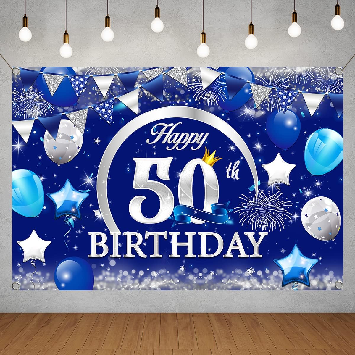 50th Happy Birthday Backdrop Decoration Blue Balloon Photography Booth Background