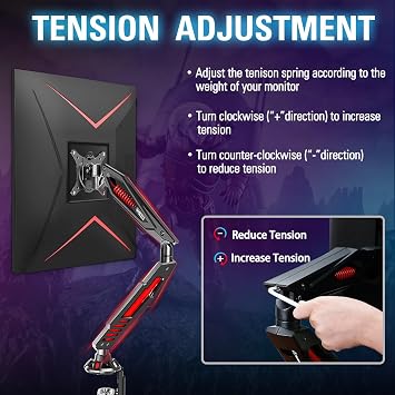 MOUNT PRO Single Gaming Monitor Stand - Mechanical Spring Display Mount, Adjustable Gaming Monitor Arm with C Clamp and Grommet Mounting Base - Fits for Computer Screen up to 32, VESA 75x75, 100x100