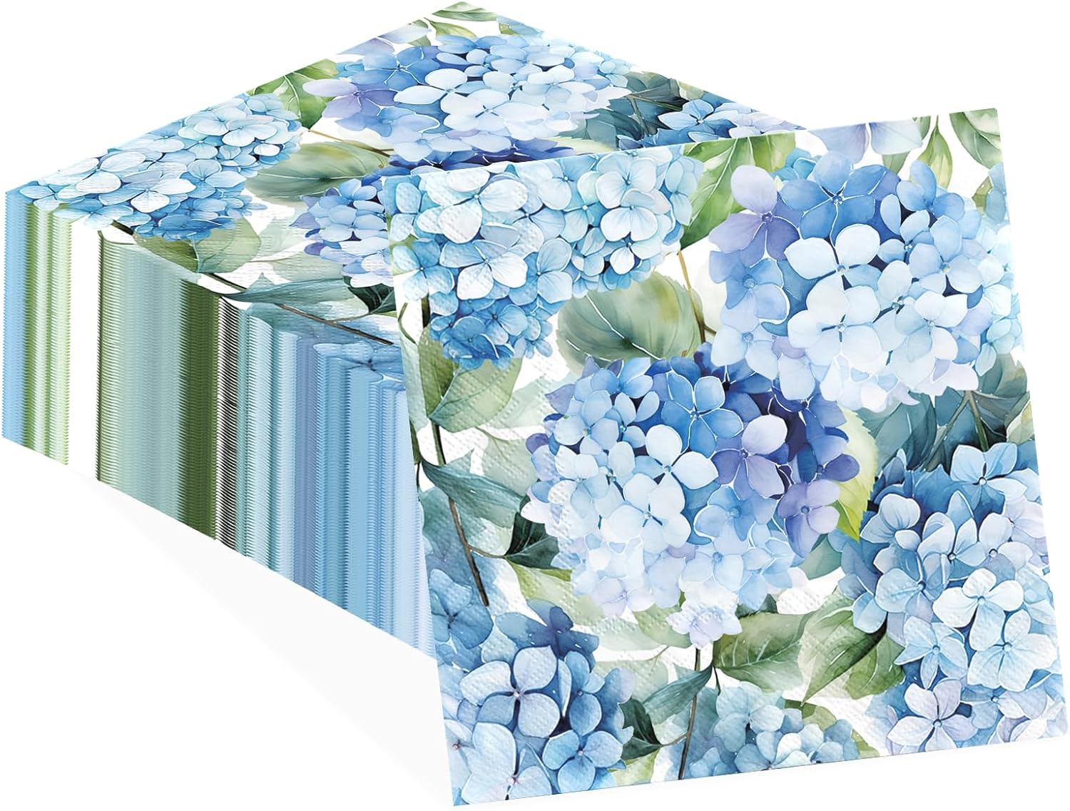 100pcs Hydrangea Large Dinner Size Paper Napkins 3-ply Watercolor Blue Floral Butterfly Disposable Napkins Elegant Flower Decoupage Napkins for Wedding Dinner Bathroom Kitchen Supplies 6.5'' x 6.5"