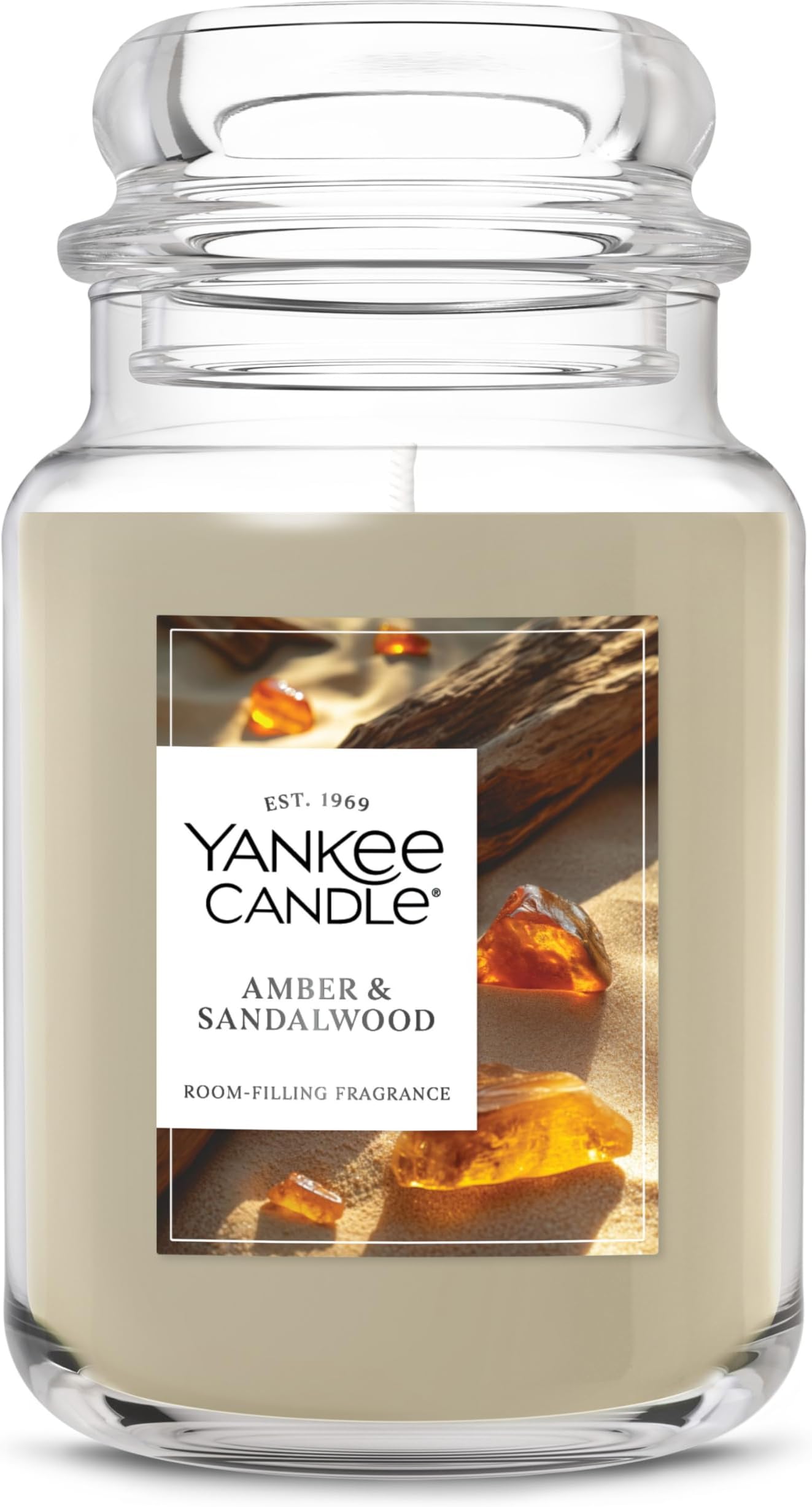 Yankee Candle ラージジャーの香り付きキャンドル 最大150時間の燃焼時間、ソイワックスブレンド クリーナーで一貫した燃焼、22オンスのジャーキャンドル 部屋充填フレグランス付き アンバー&サンダルウッド