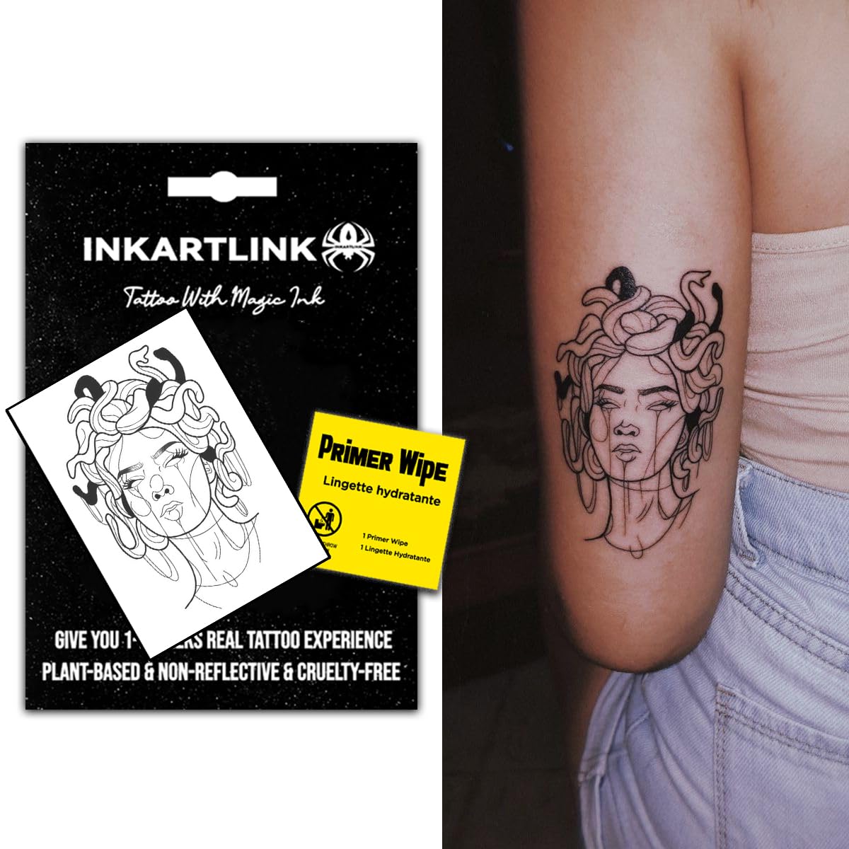 Semi Permanent Tattoo, Temporary Tattoo, party tattoo, beautiful and realistic design, fun tattoo experience, cruelty-free, non-reflective, waterproof (Medusa)
