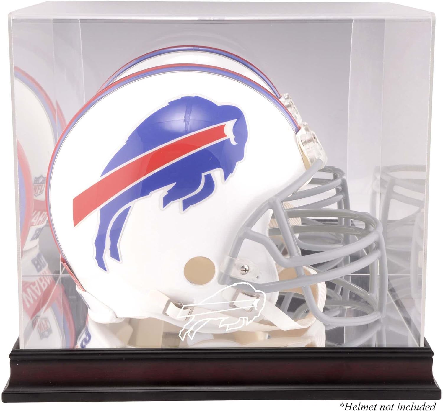 Buffalo Bills Mahogany Helmet Logo Display Case with Mirror Back - Football Helmet Logo Display Cases ''Case Only''