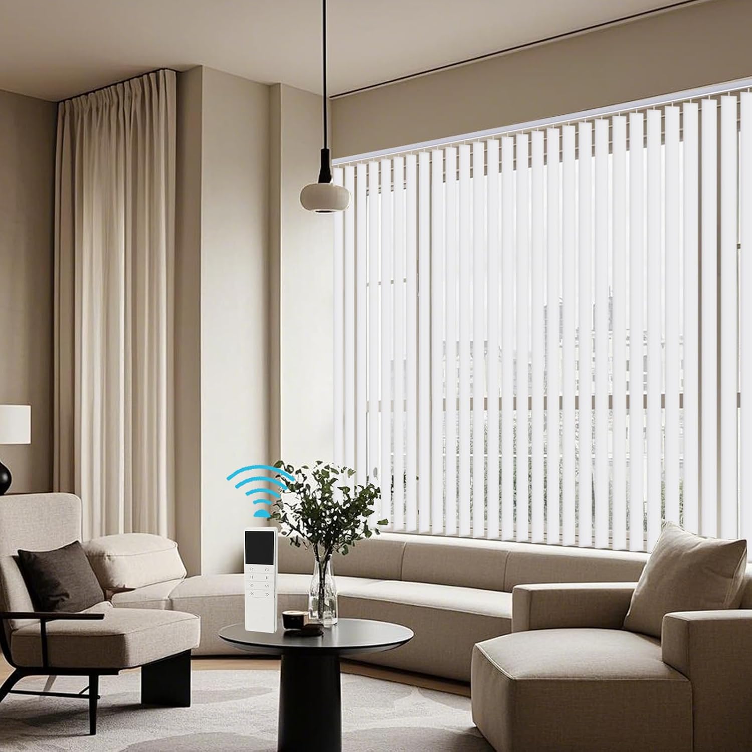Cordless Vertical Blinds Motorized Window Shades, White Custom Blackout Shades UV Protection Vertical Window Blinds for Sliding Doors, Windows