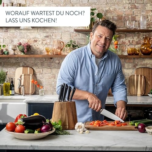 Foto von Tefal Jamie Oliver Santokumesser 16,5 cm, hohe Schneideleistung, unverwechselbares Design, widerstandsfähige und langlebige Klingen, Edelstahl, schwarz, K2671556