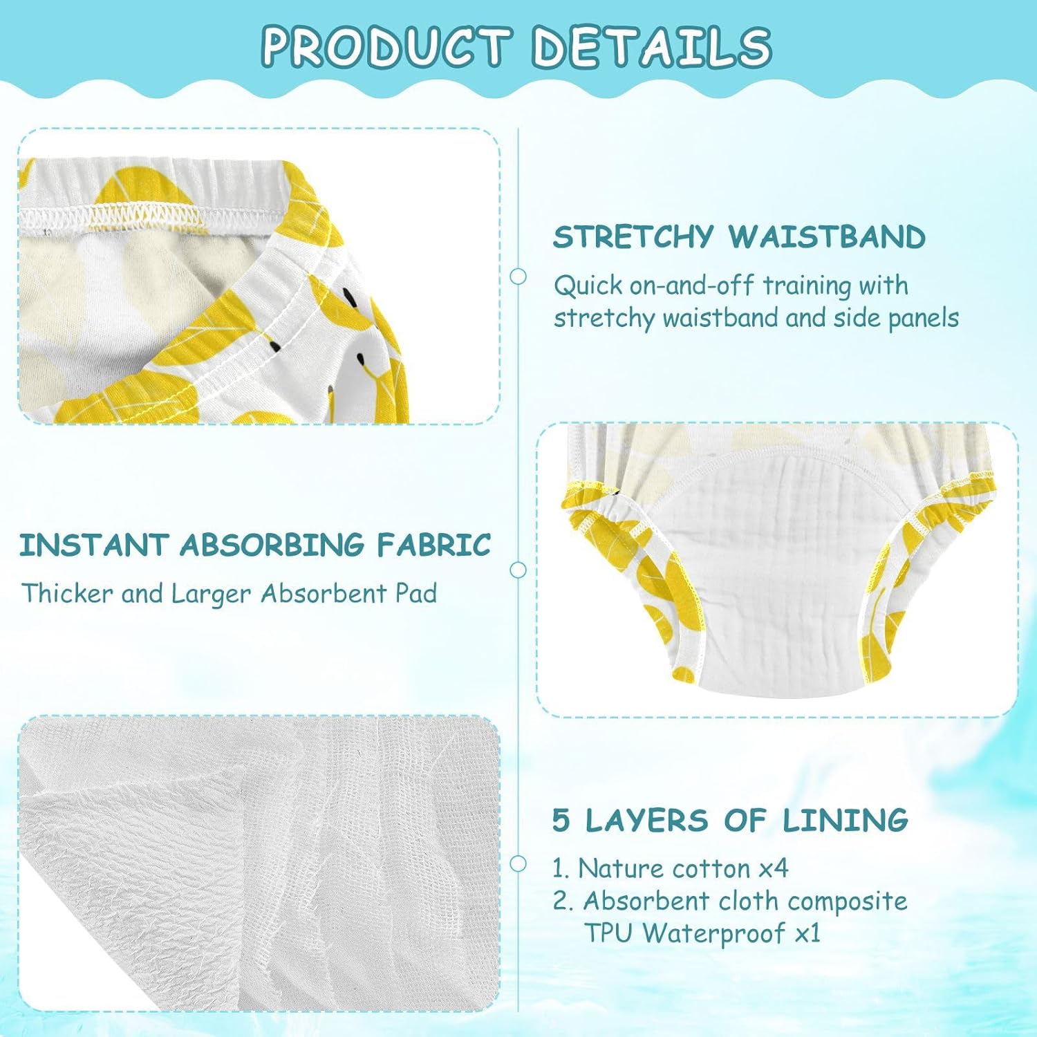 Baby Boys Underwear Potty Training Reusable Fall Leaf Figs Yellow Nighttime Training Pants Potty Underwear for